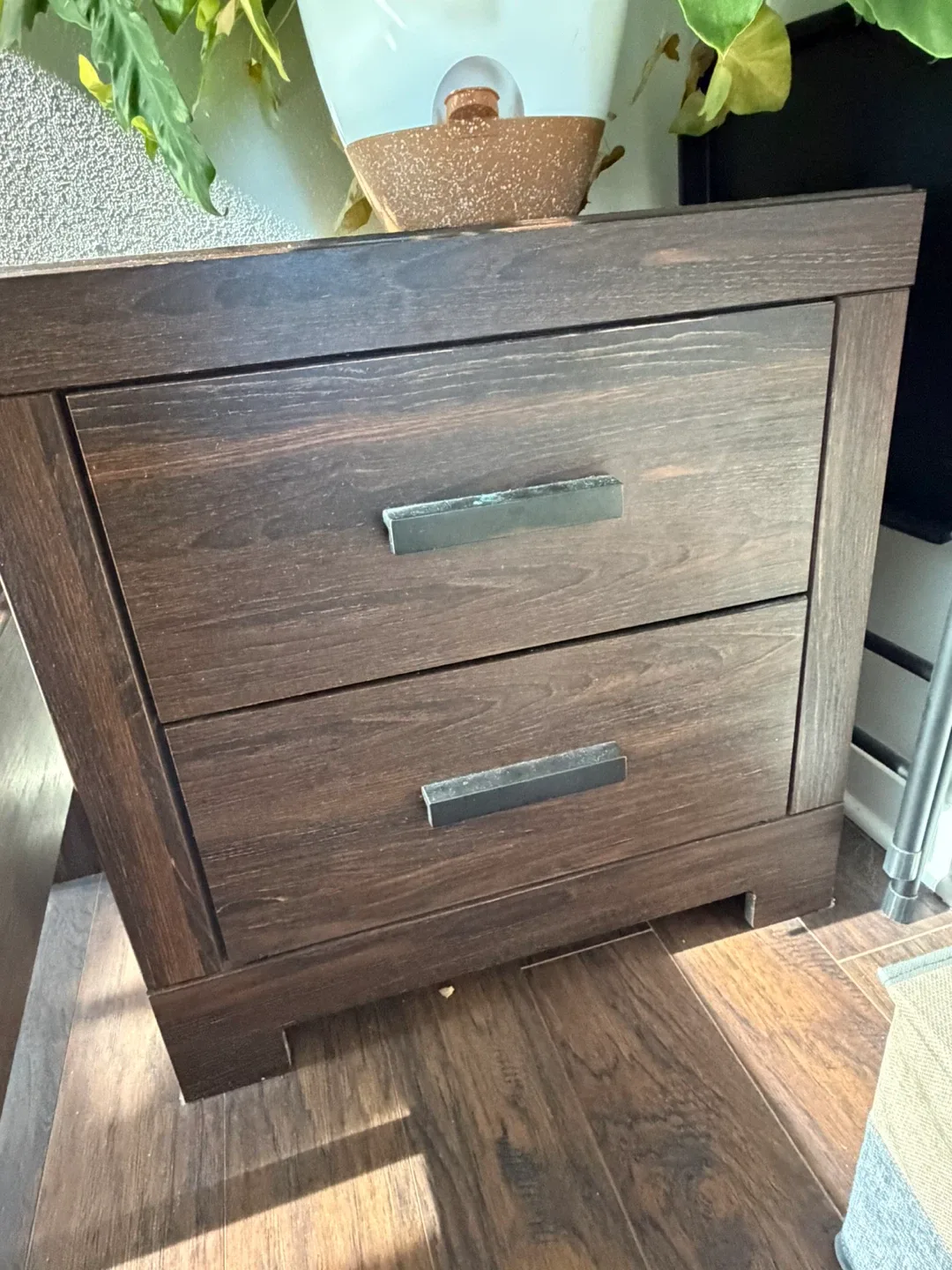 Dark Brown Wood 2-Drawer Nightstand
