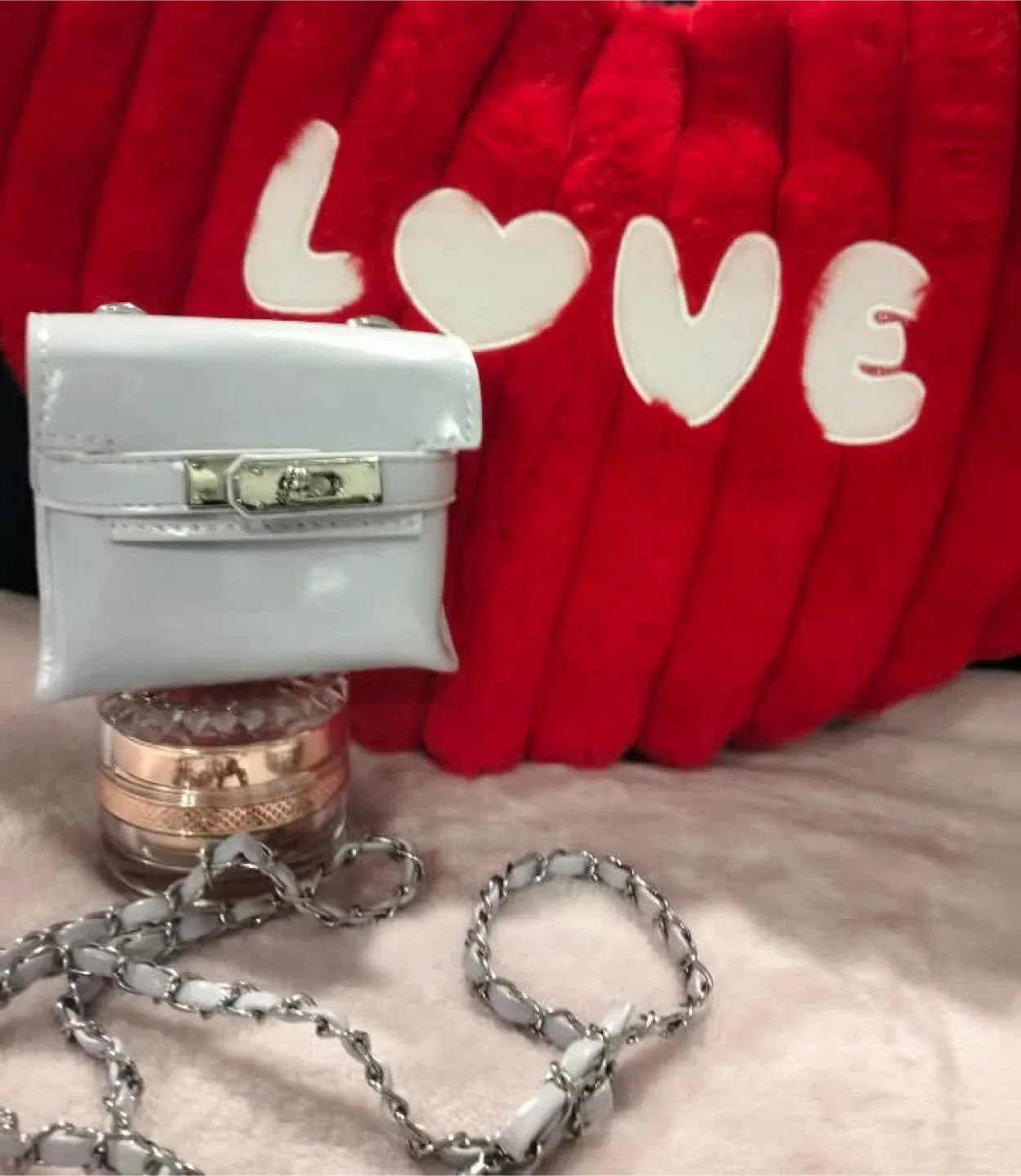 Grey Mini Flap Bag with Chain