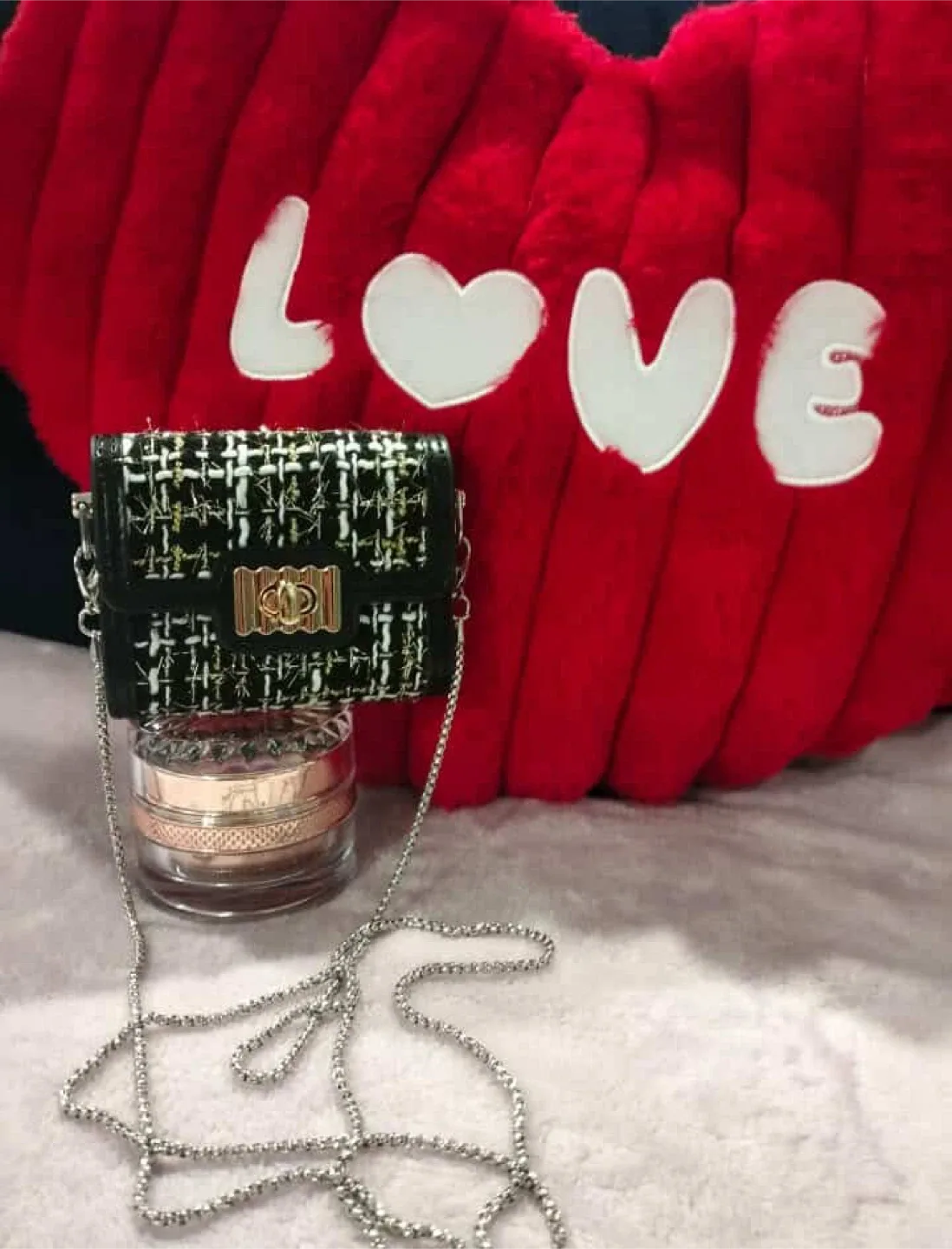 Black Tweed Mini Bag with Chain