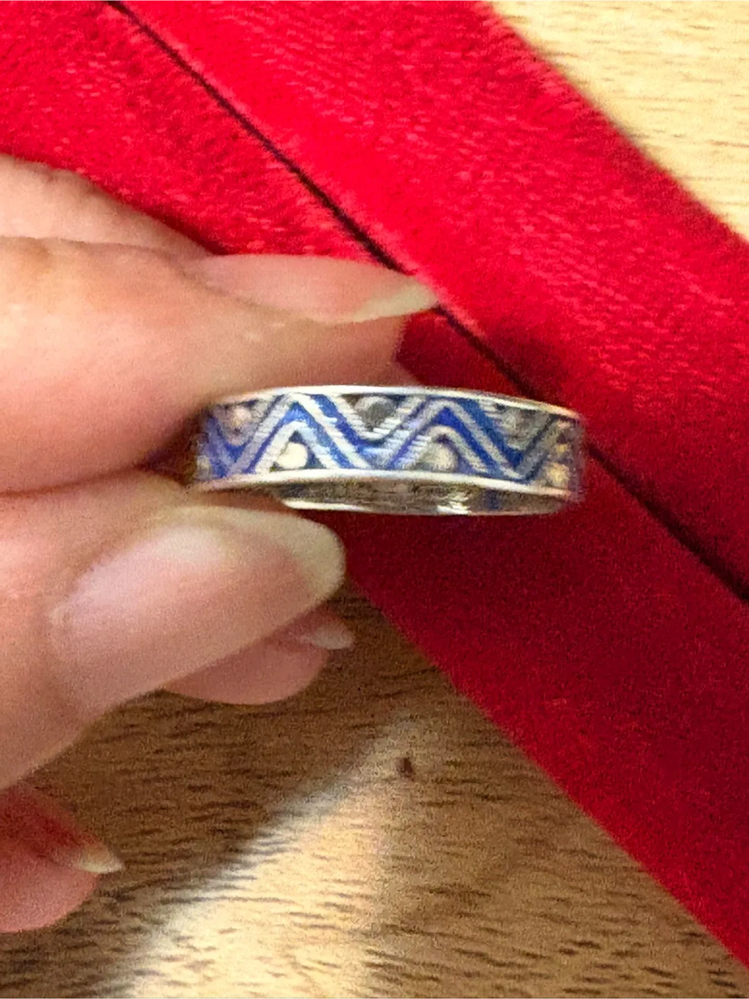 Silver Ring with Blue Enamel Design thumbnail