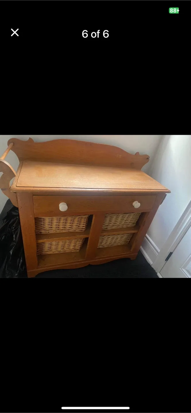 Wooden Cabinet with Wicker Baskets thumbnail
