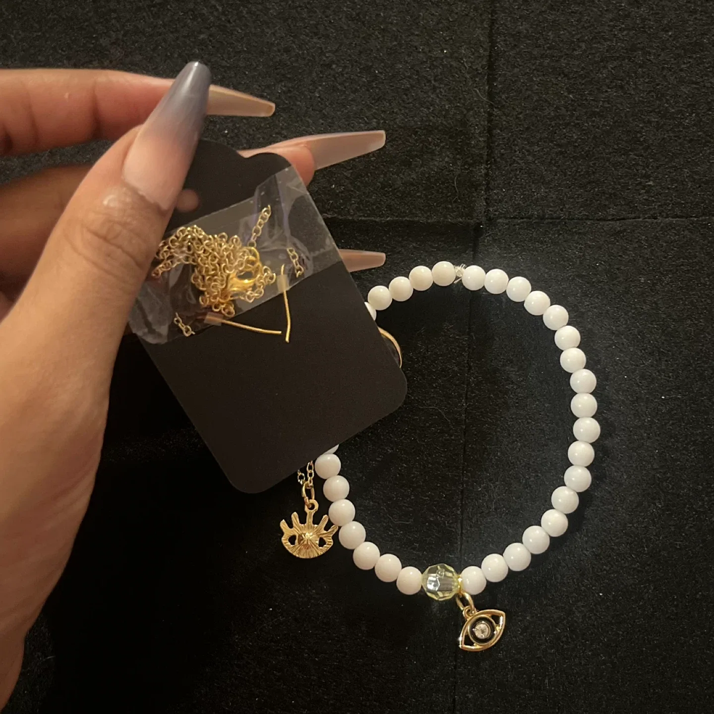 14k Gold Evil Eye Jewelry Set (White) image indicator(3)