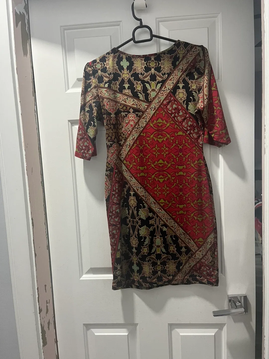 Patterned Dress - Red, Black, and Gold