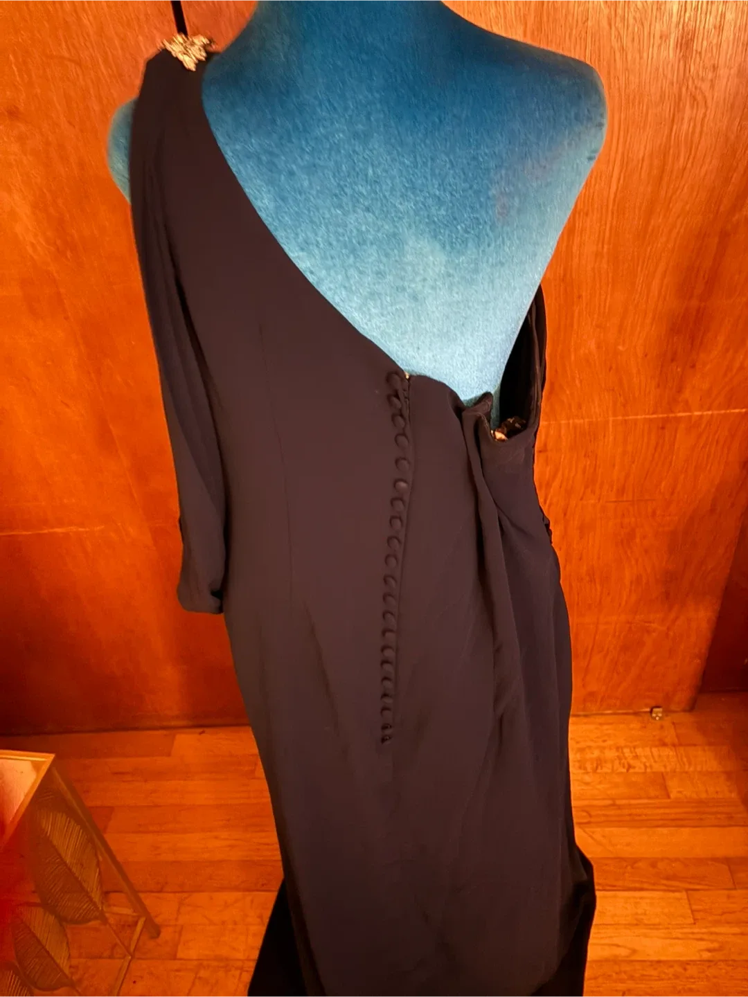 Elegant  navy blue One-Shoulder Dress image indicator(2)