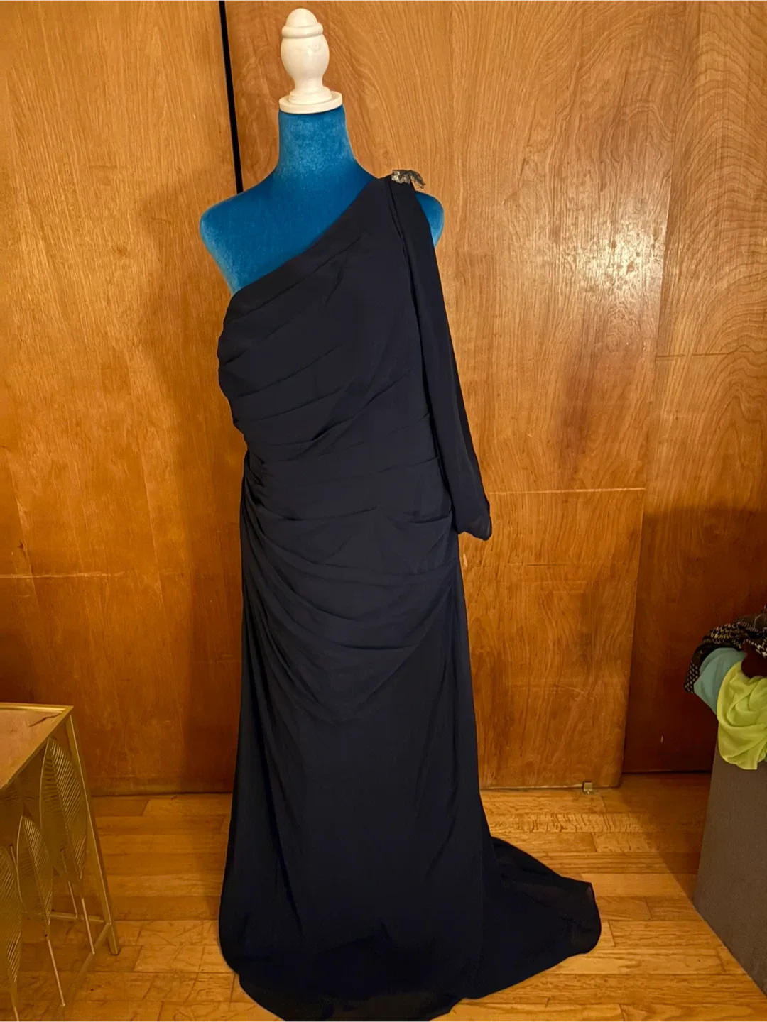Elegant  navy blue One-Shoulder Dress image indicator(5)