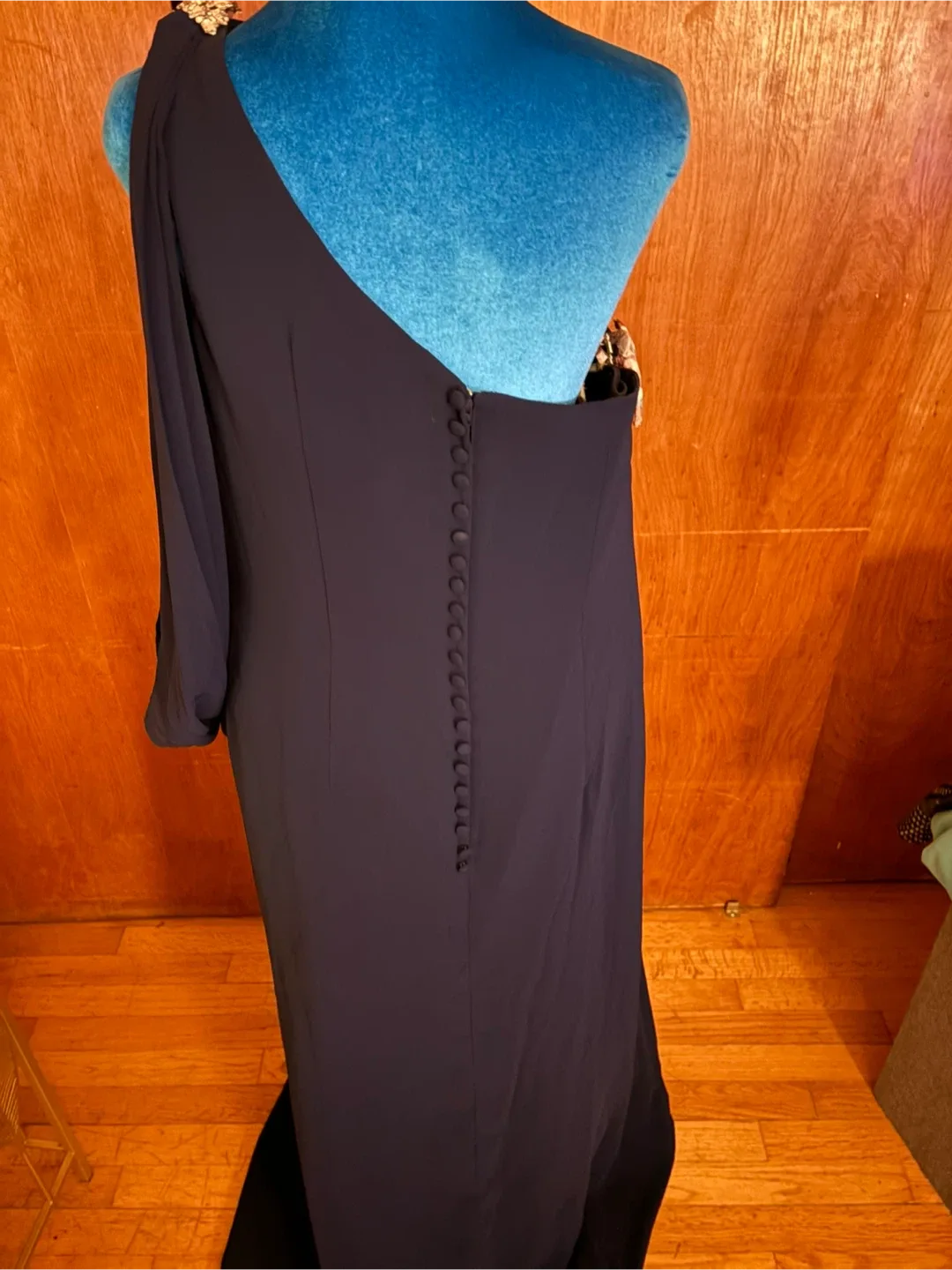 Elegant  navy blue One-Shoulder Dress thumbnail