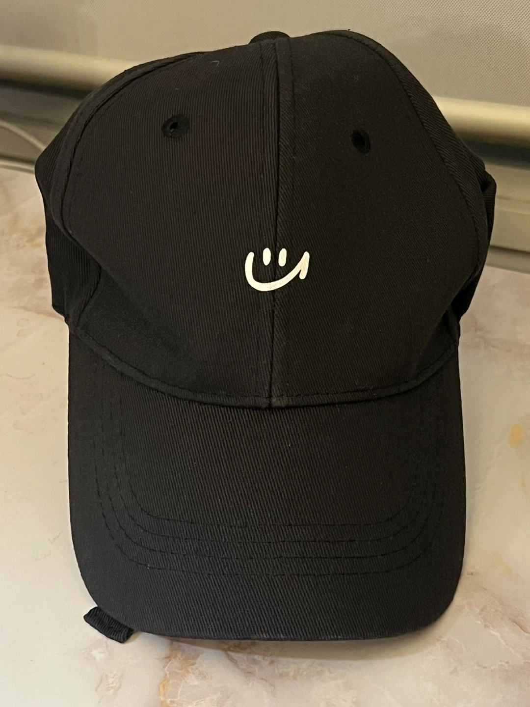 New Black Baseball Cap with Smiley Face