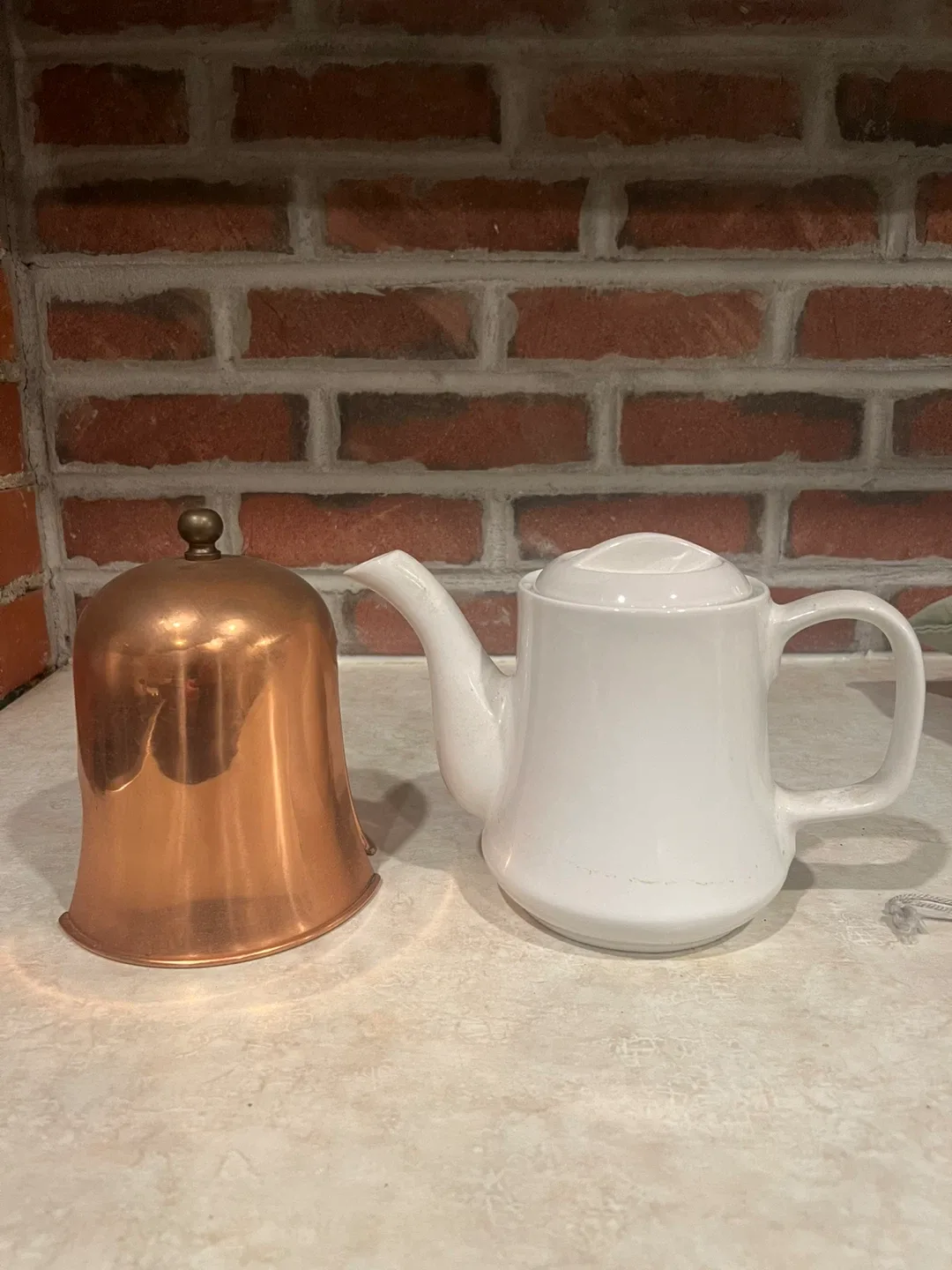 Vintage Copper & White Teapot image indicator(2)