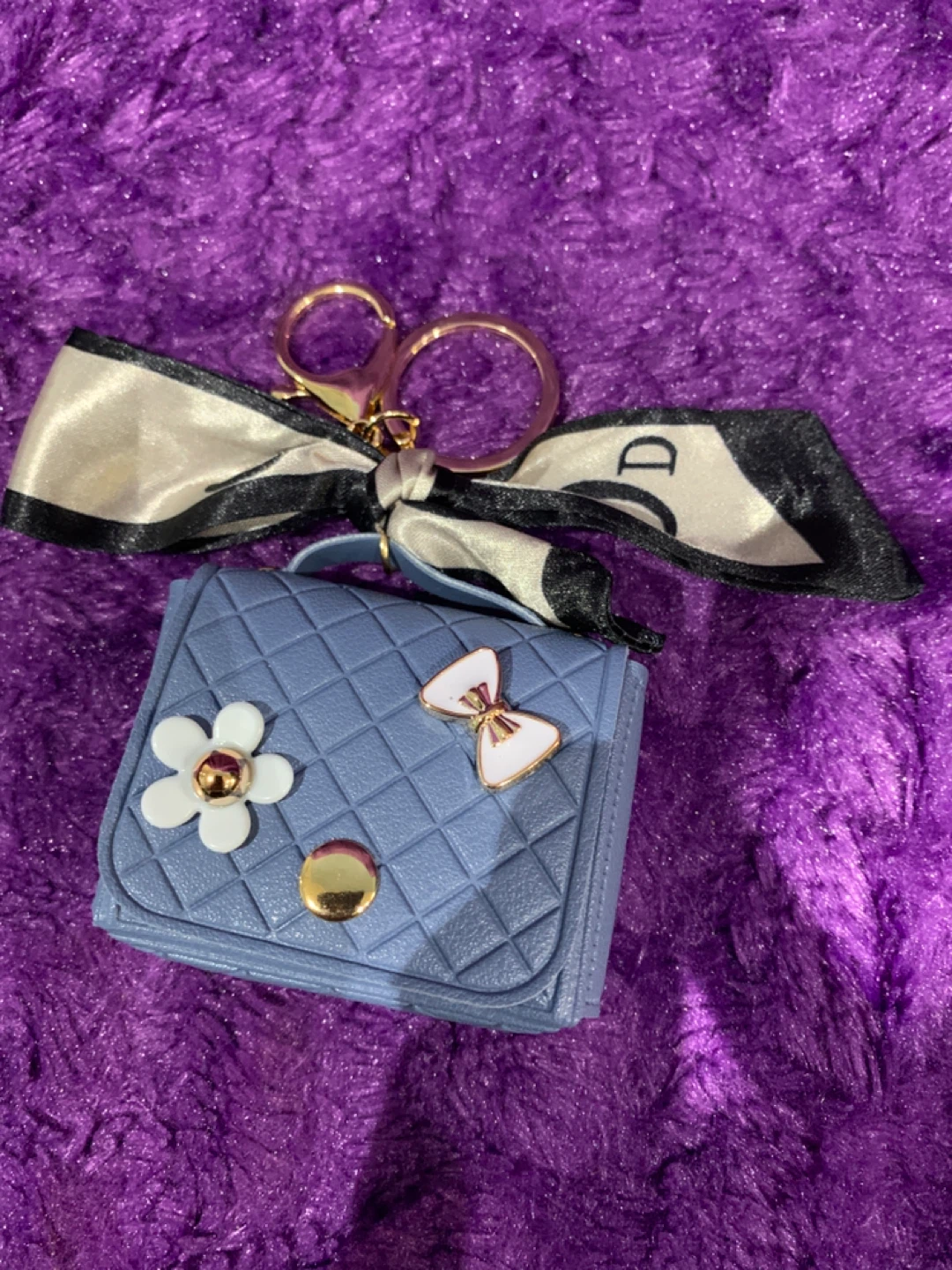 Blue Mini Purse Keychain with Bow