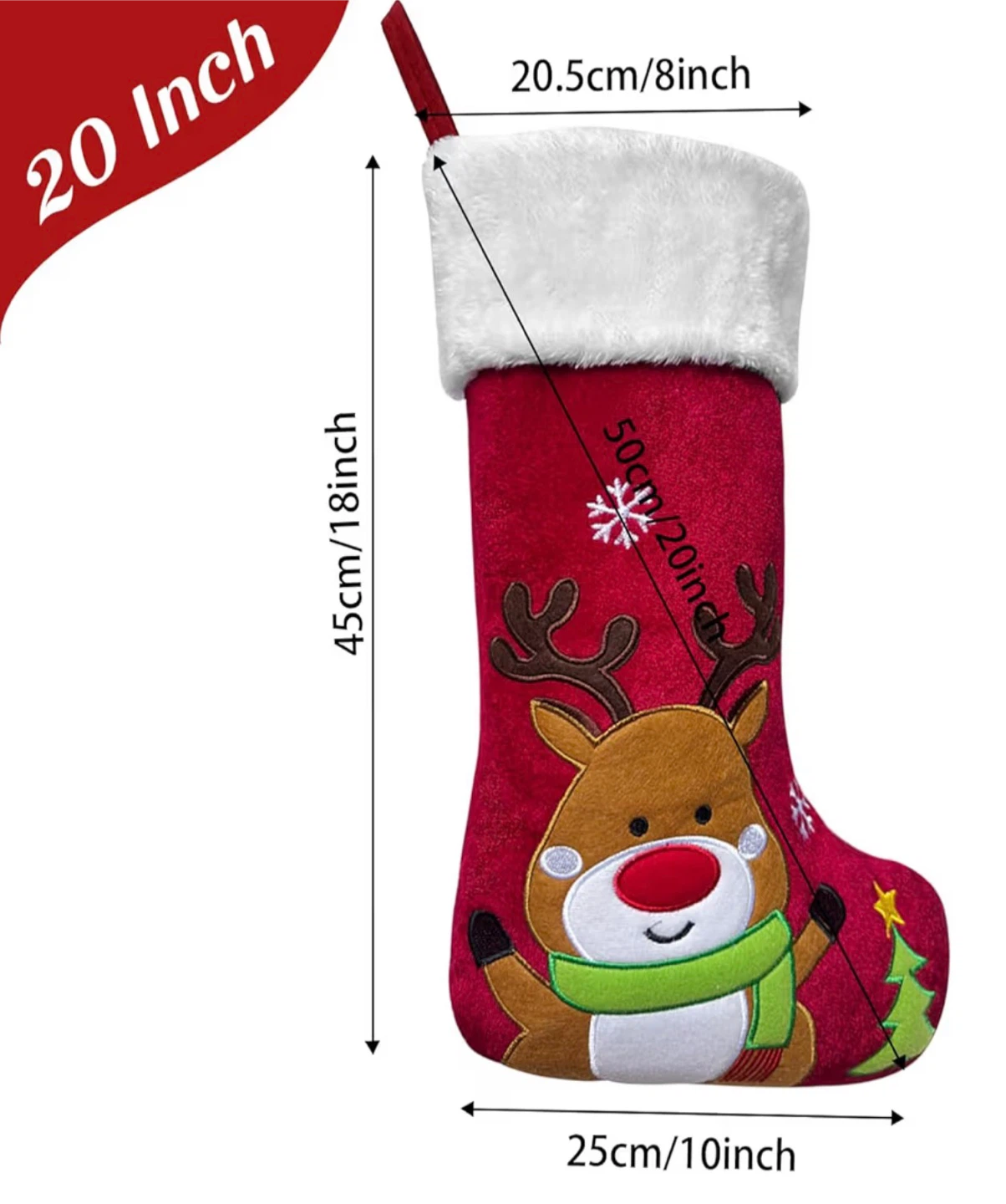 Christmas Stocking w/ Reindeer, 20 Inch - photo 2