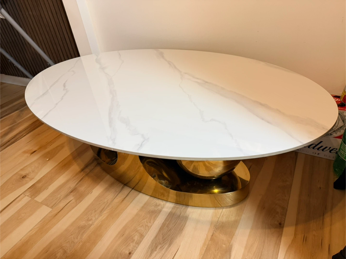 Oval Marble Top Coffee Table with Gold Base