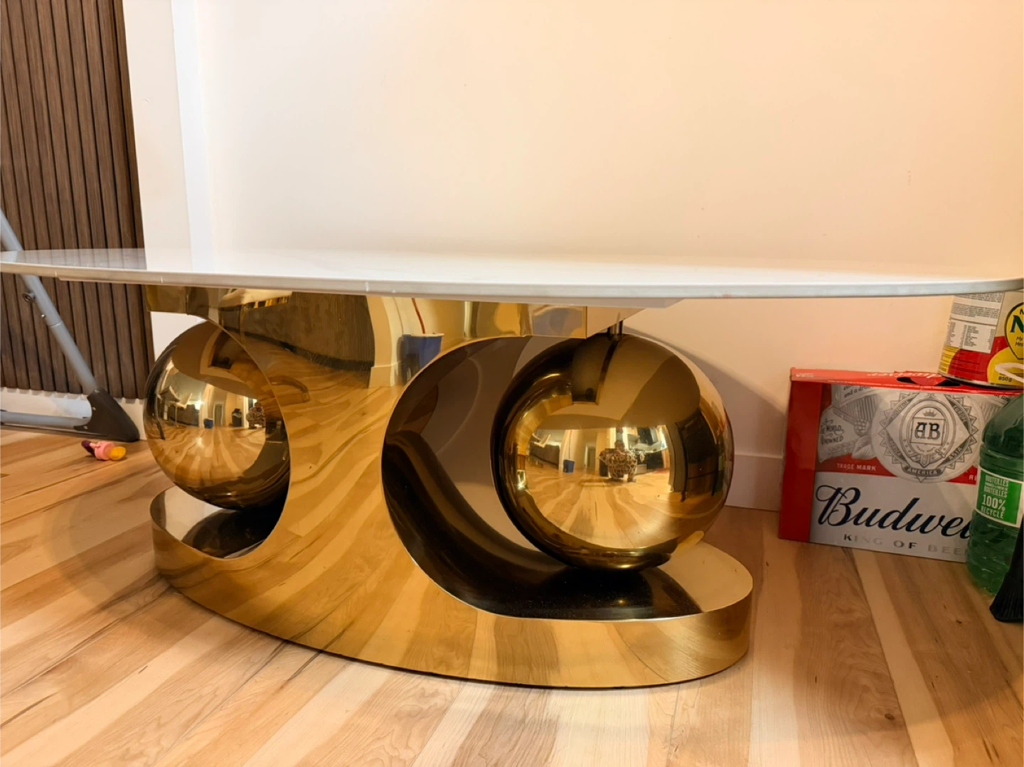 Oval Marble Top Coffee Table with Gold Base - photo 2