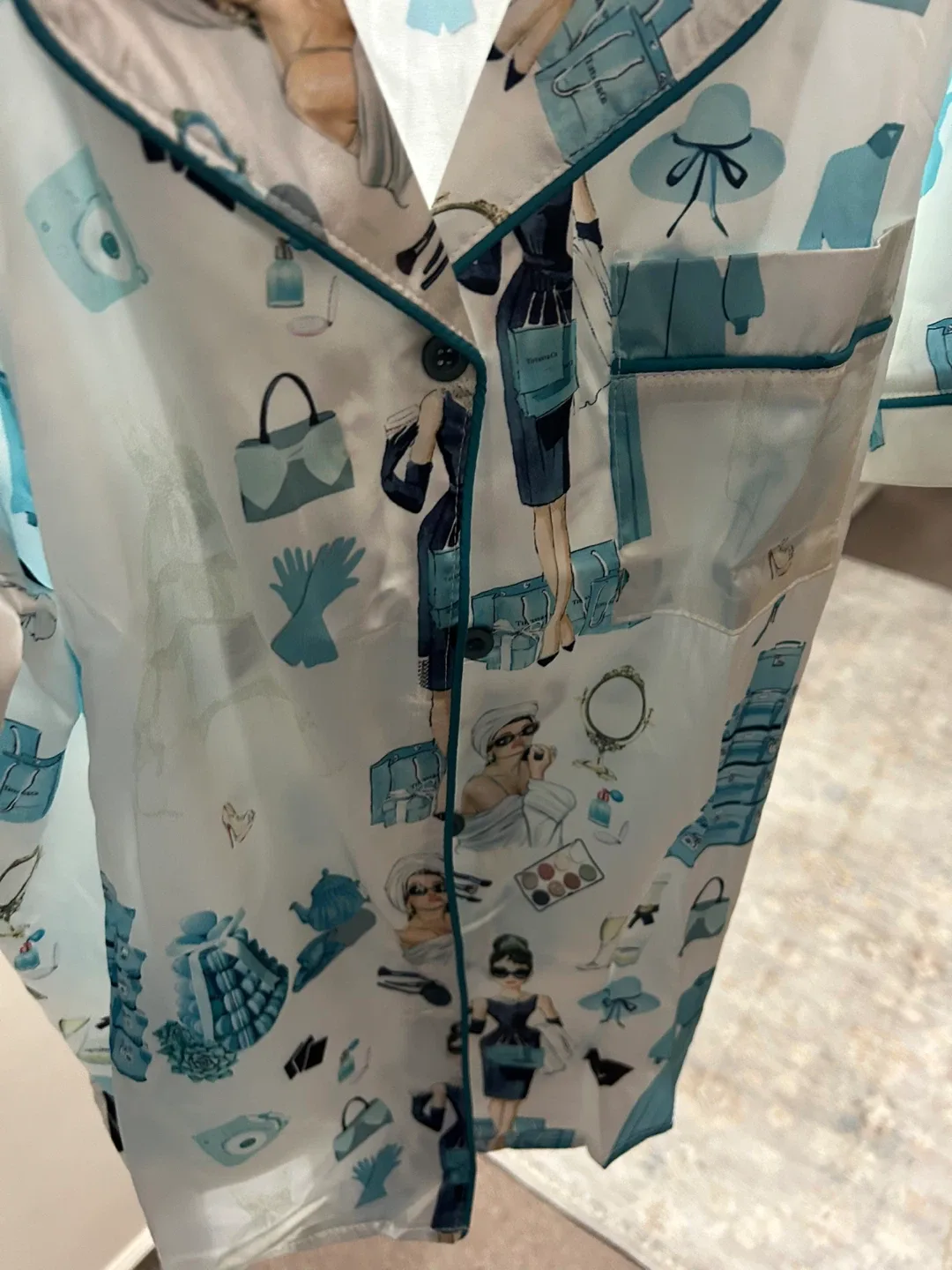 Ladies' Pajama Set - White with Blue Prints image indicator(4)