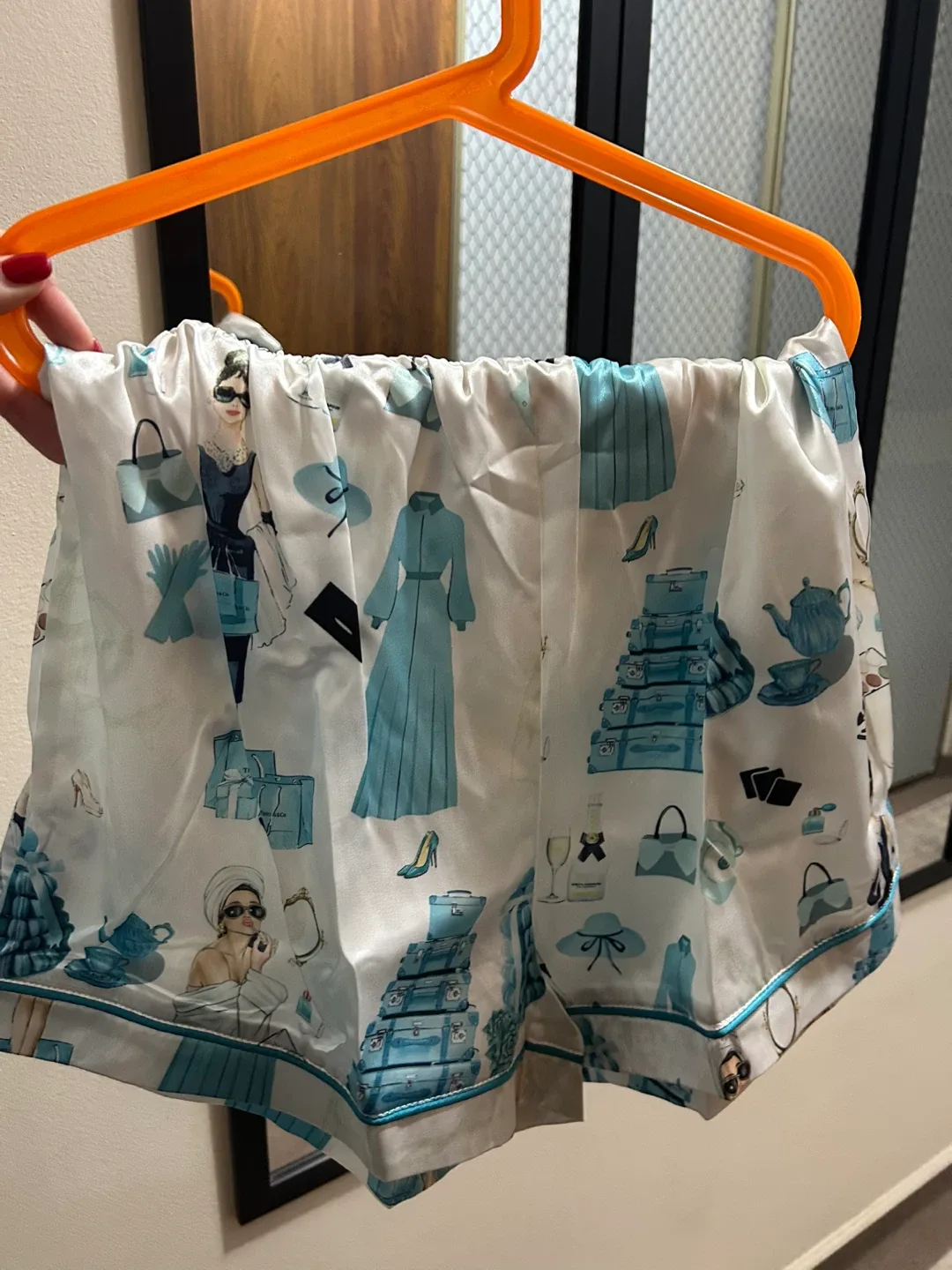 Ladies' Pajama Set - White with Blue Prints image indicator(3)