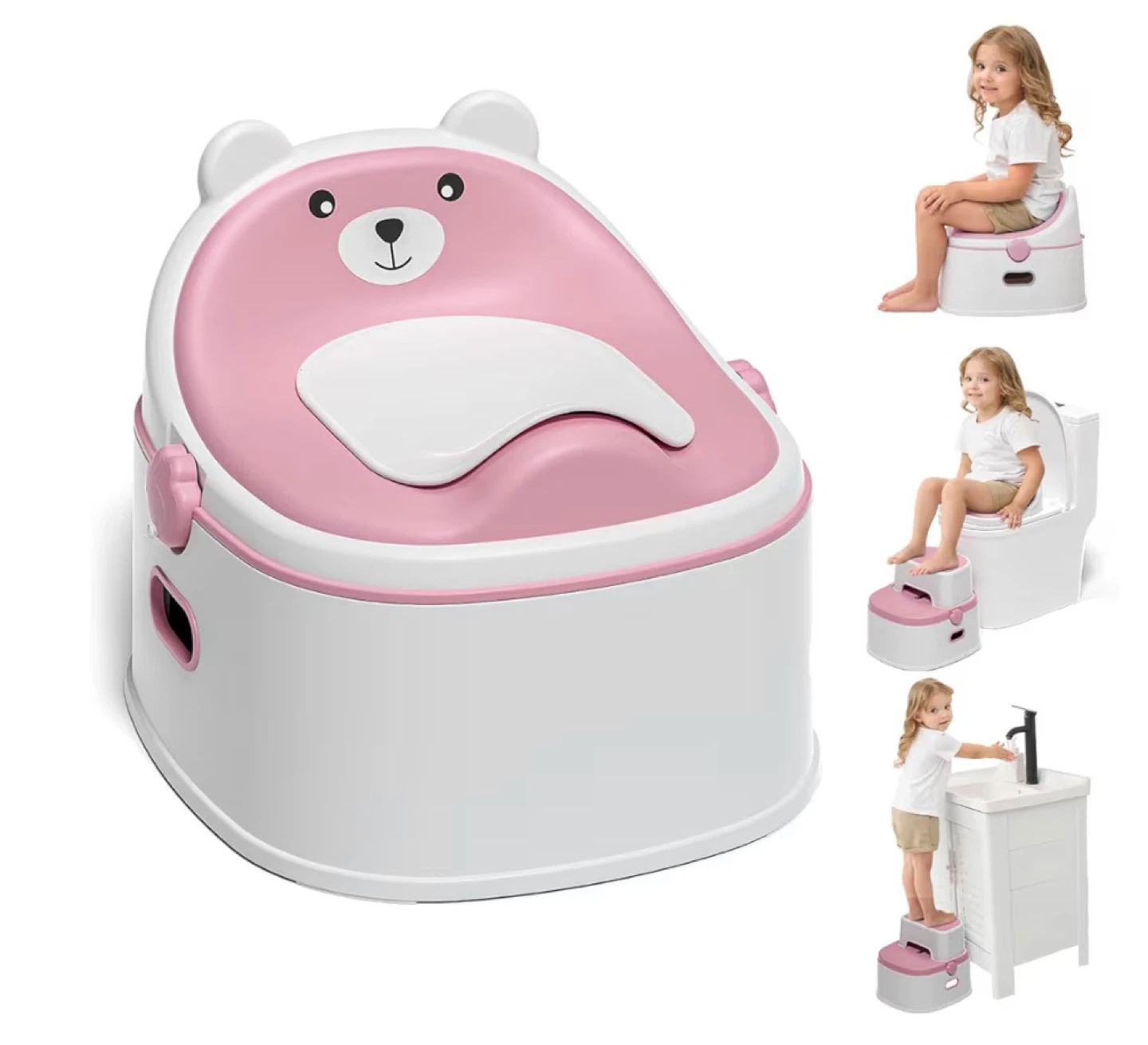 3-in-1 Toilet Potty Seat & Step Stool - Pink & White