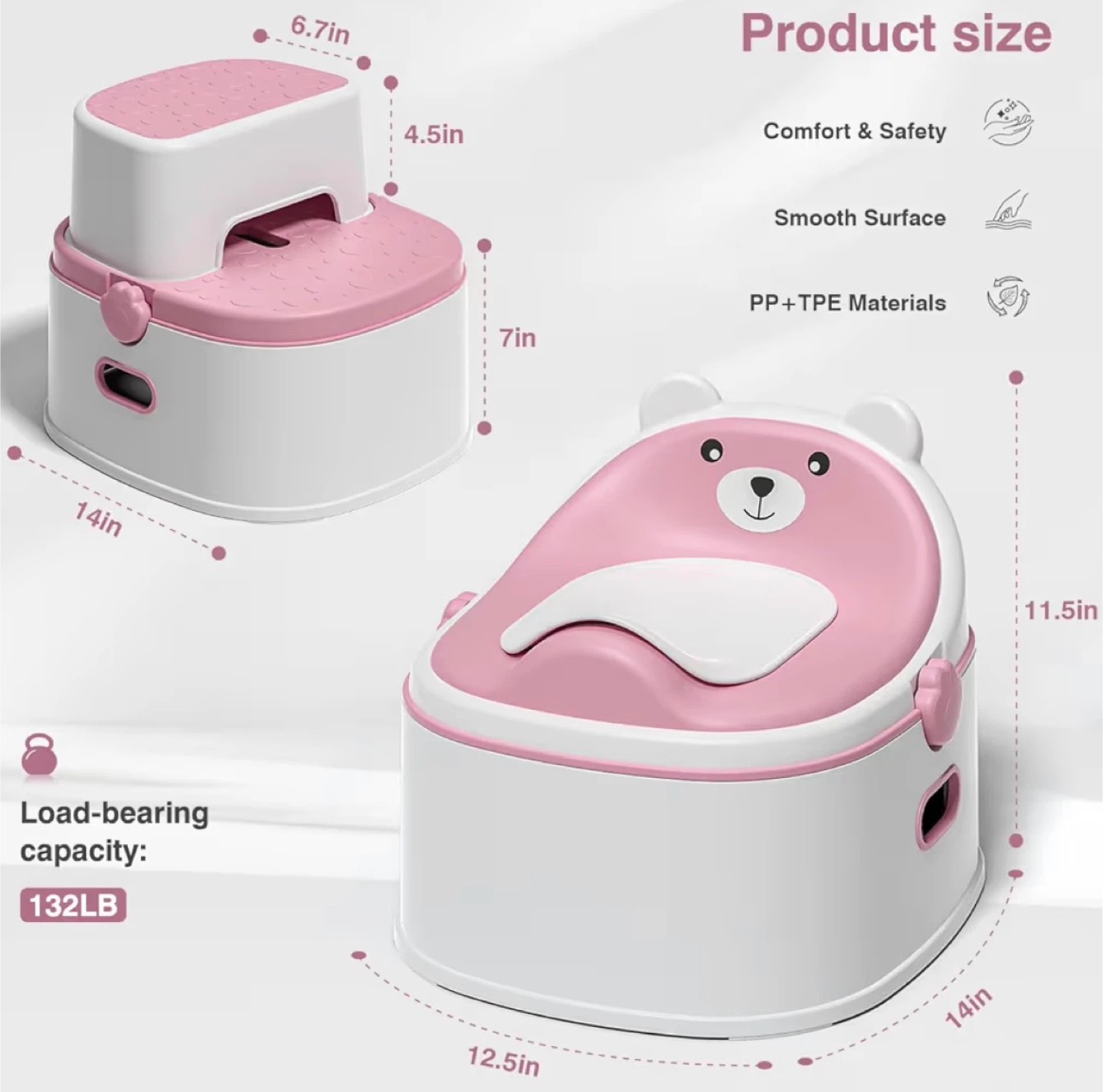 3-in-1 Toilet Potty Seat & Step Stool - Pink & White - photo 3