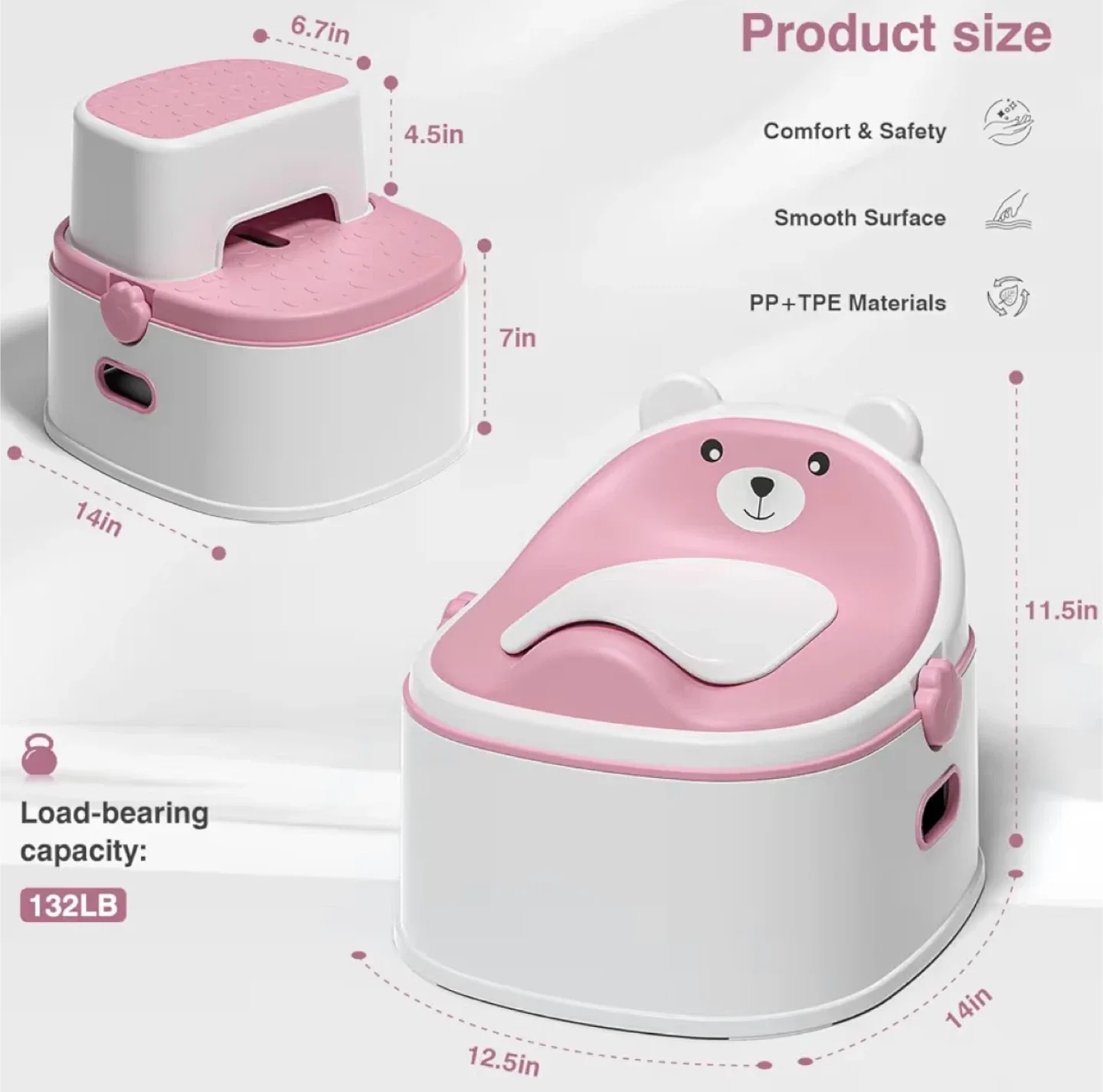 3-in-1 Toilet Potty Seat & Step Stool - Pink & White image indicator(3)