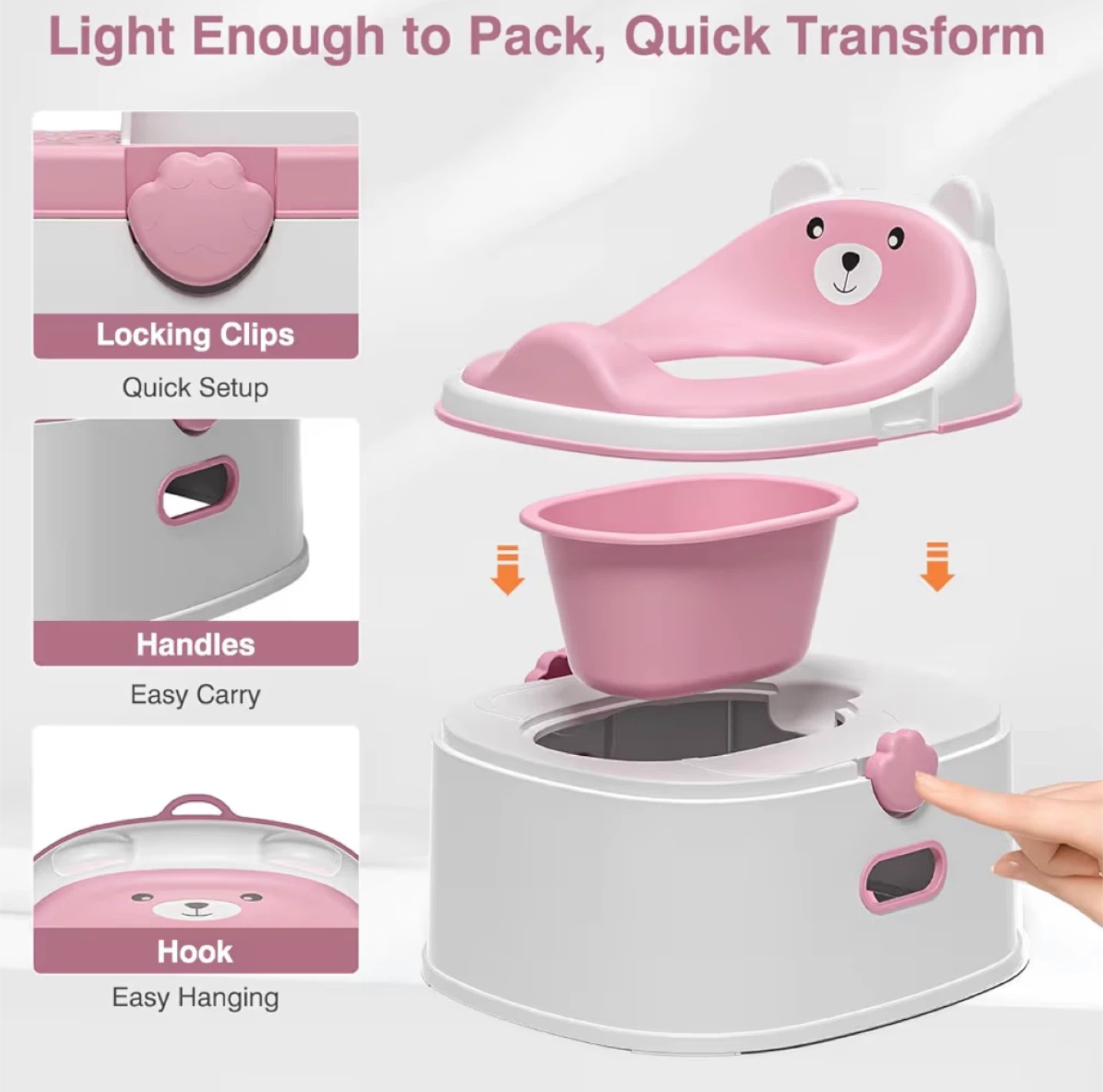 3-in-1 Toilet Potty Seat & Step Stool - Pink & White - photo 5