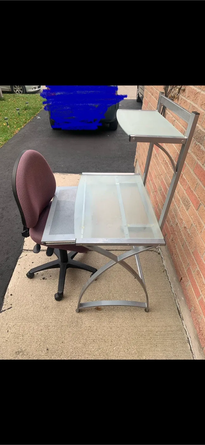 Computer Desk with Sliding Keyboard and Cushion Chair thumbnail