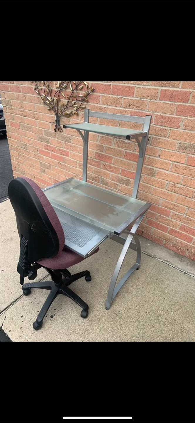 Computer Desk with Sliding Keyboard and Cushion Chair image indicator(2)