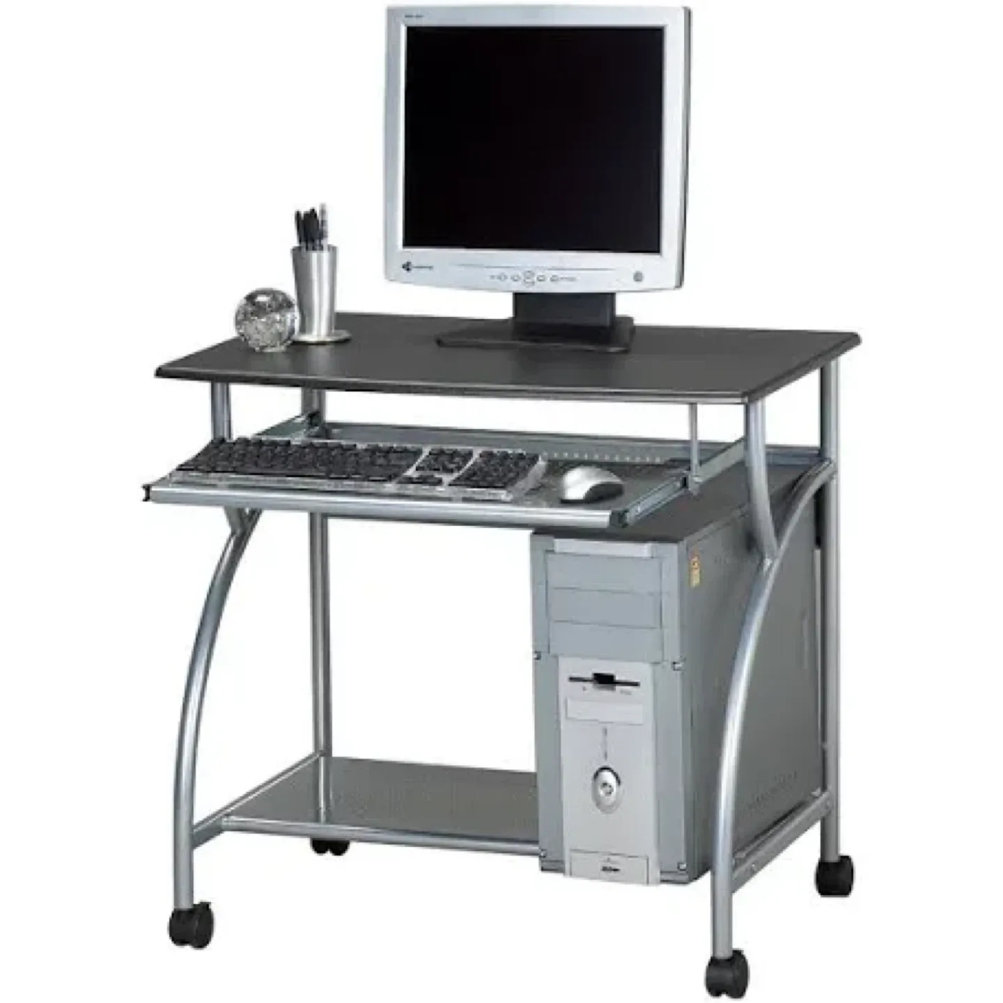 Computer Desk with Sliding Keyboard and Cushion Chair image indicator(9)