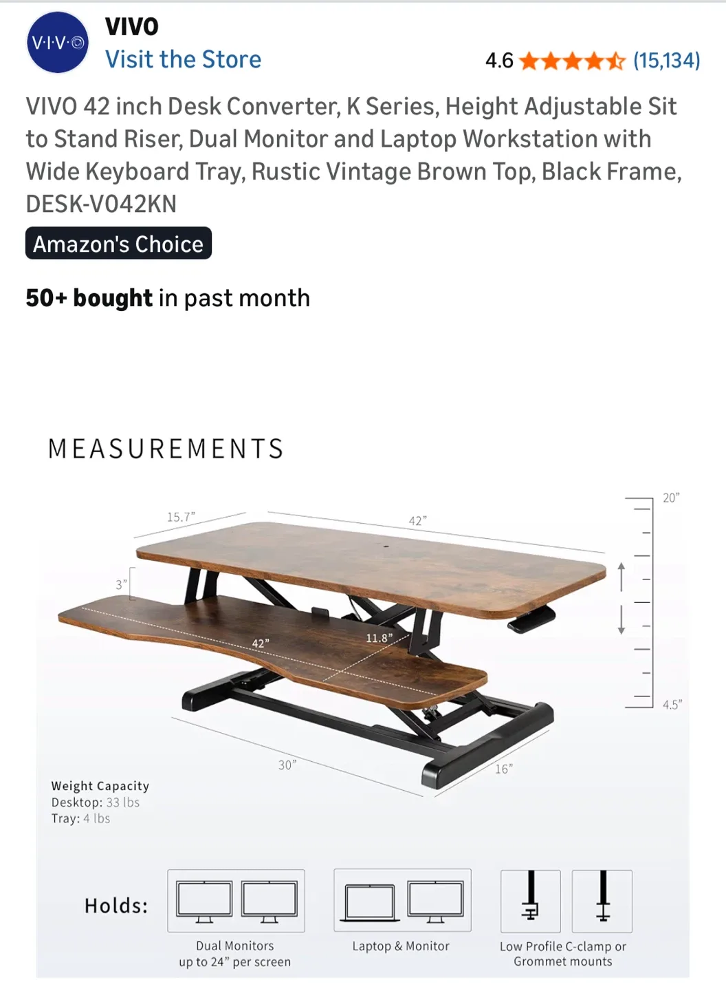 VIVO 42-inch Desk Converter - Rustic Brown image indicator(2)