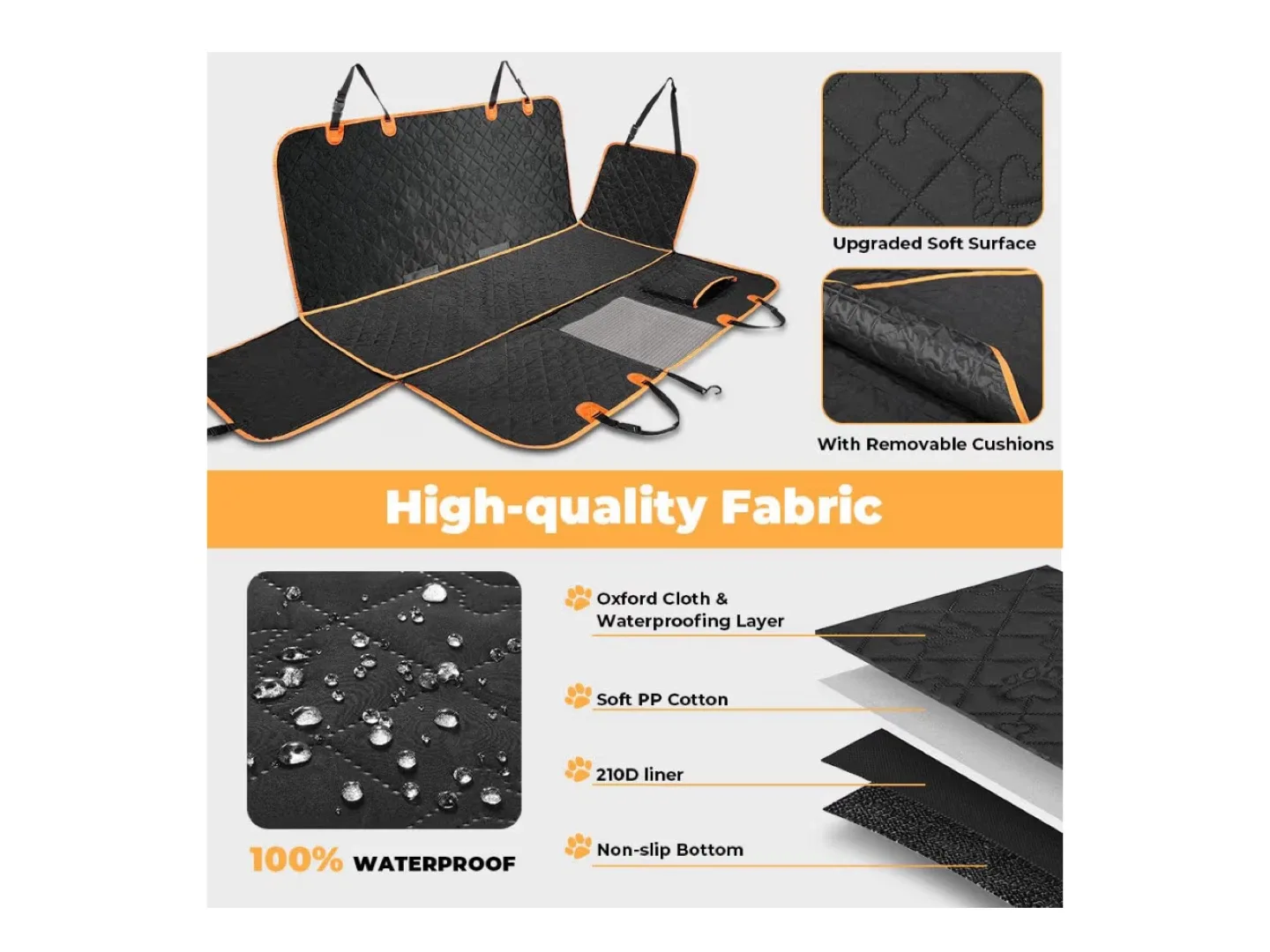 Dog Car Seat Cover - Black/Orange image indicator(3)