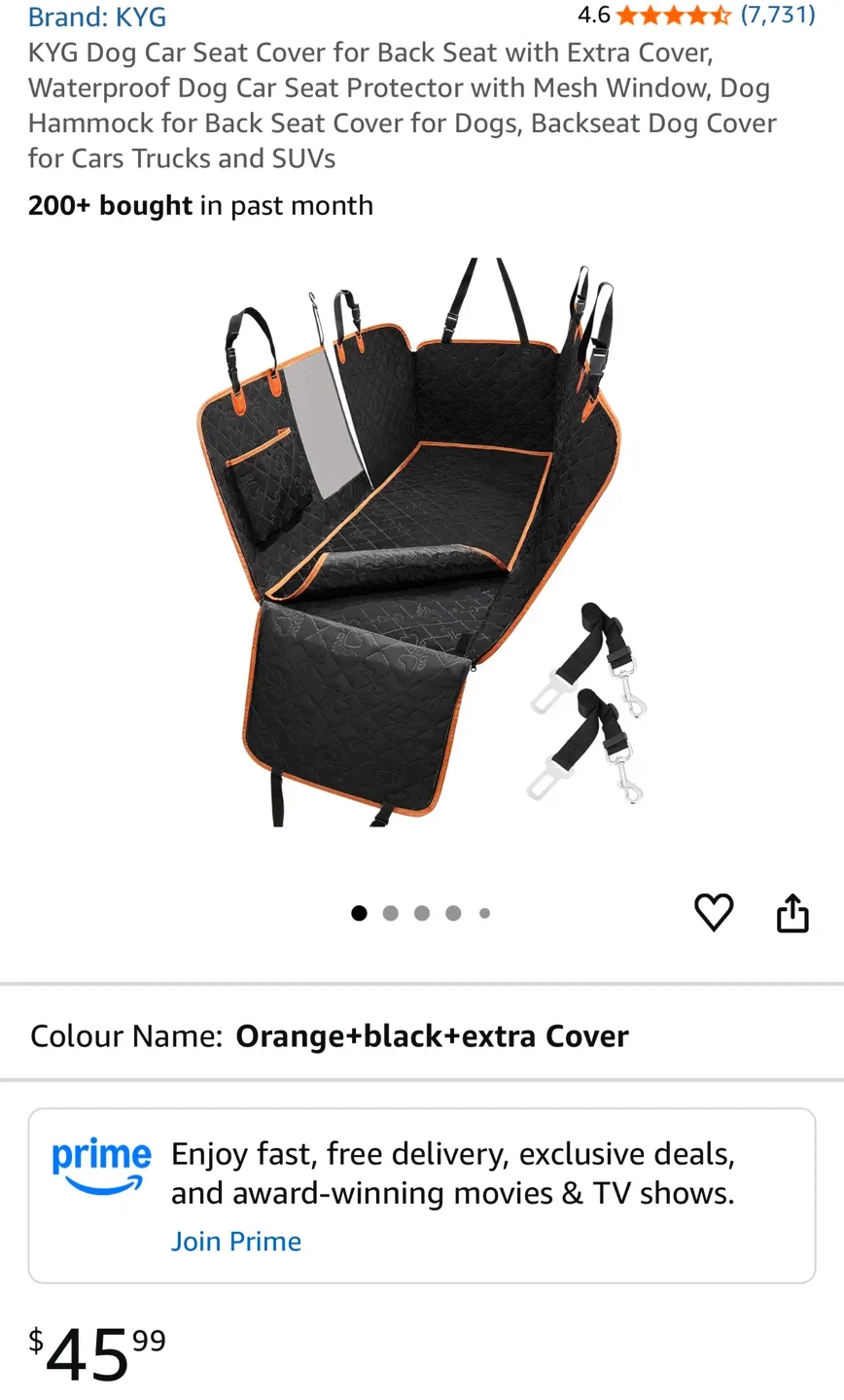 Dog Car Seat Cover - Black/Orange image indicator(2)