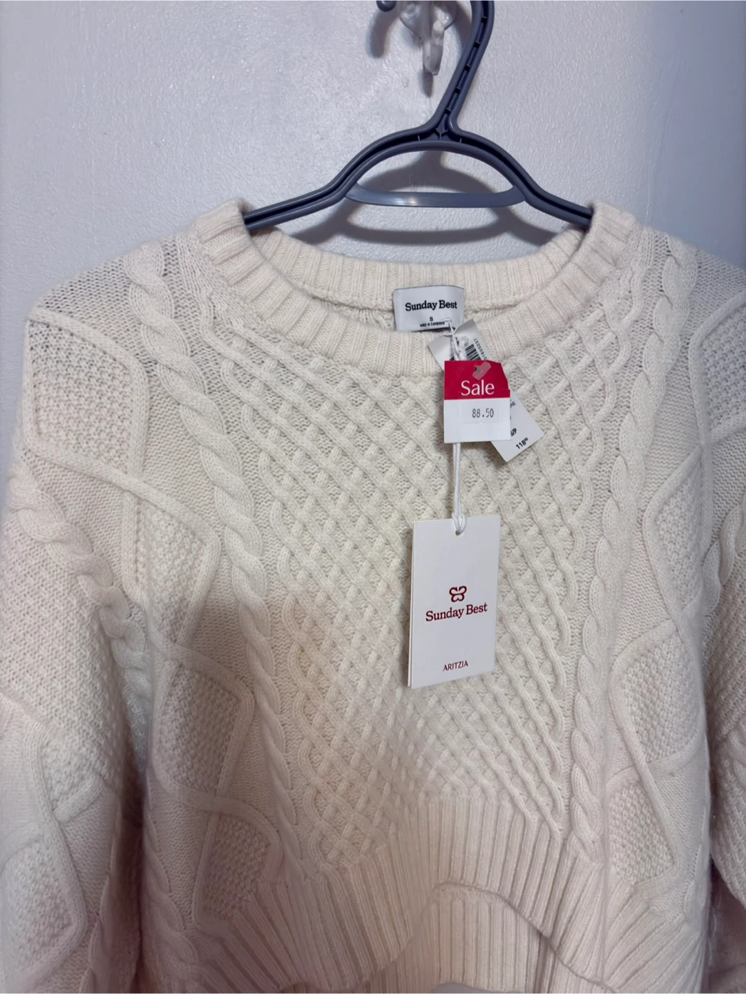 Sunday Best Aritzia Cream Cable Knit Sweater - M - photo 2