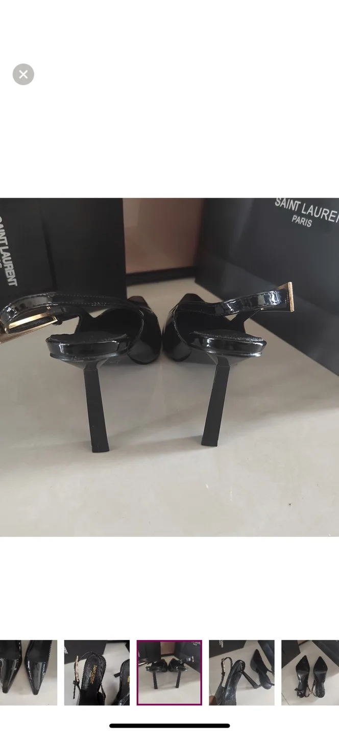 Saint Laurent Black Patent Leather Slingback Heels image indicator(6)
