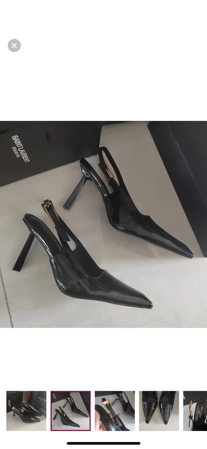 Saint Laurent Black Patent Leather Slingback Heels image indicator(4)