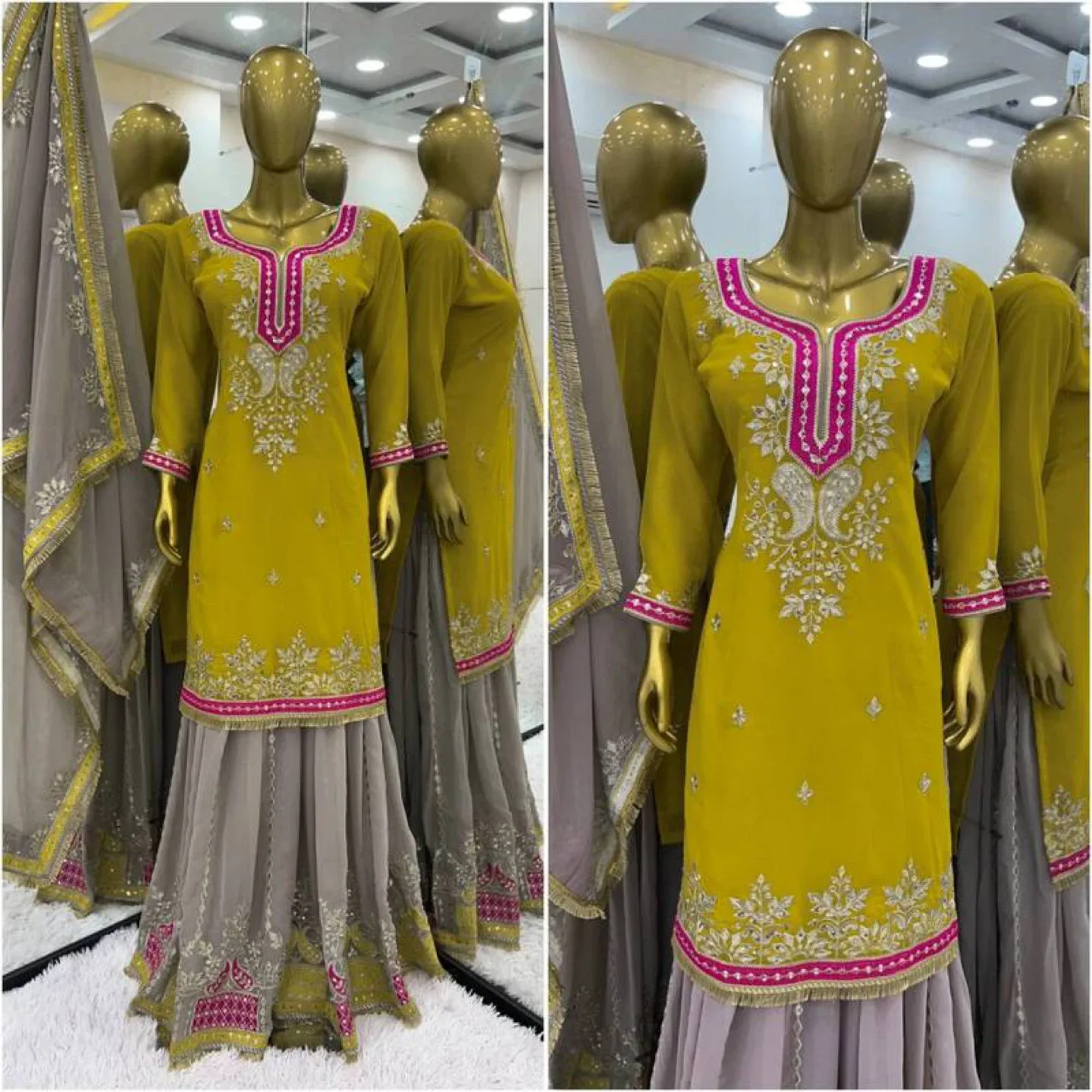 Beautiful mustard colour sharara suit for wedding image indicator(2)