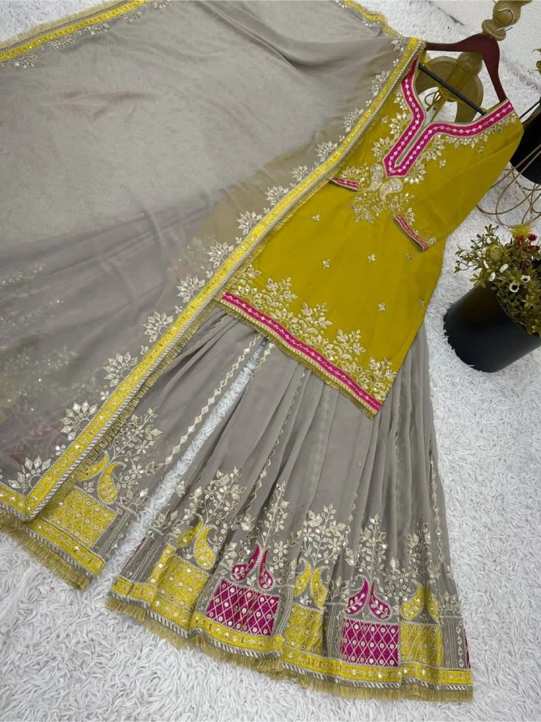 Beautiful mustard colour sharara suit for wedding image indicator(4)