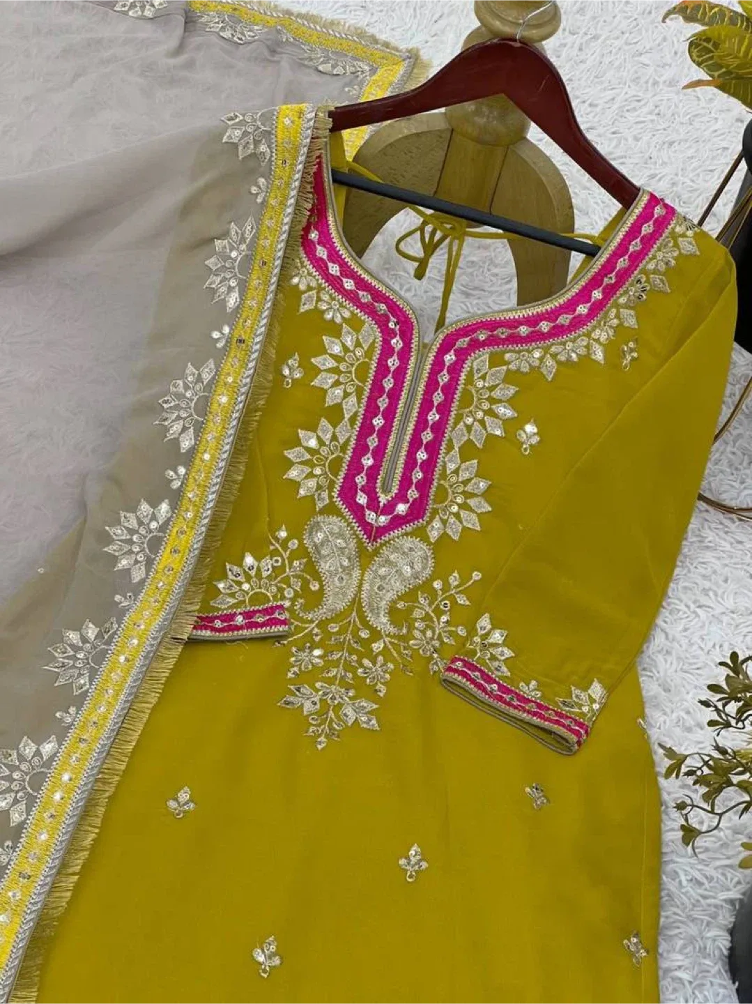 Beautiful mustard colour sharara suit for wedding image indicator(6)