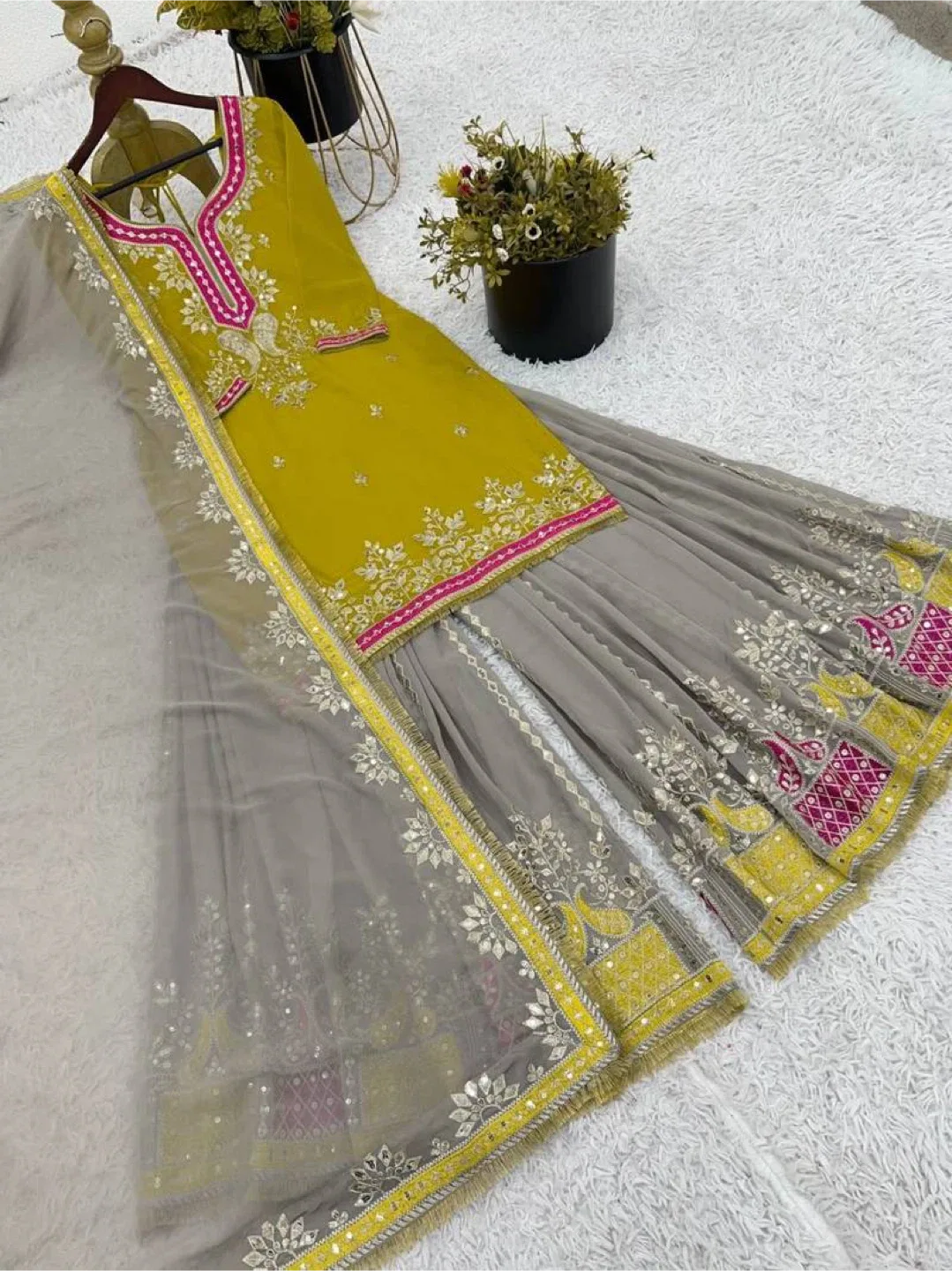 Beautiful mustard colour sharara suit for wedding image indicator(5)