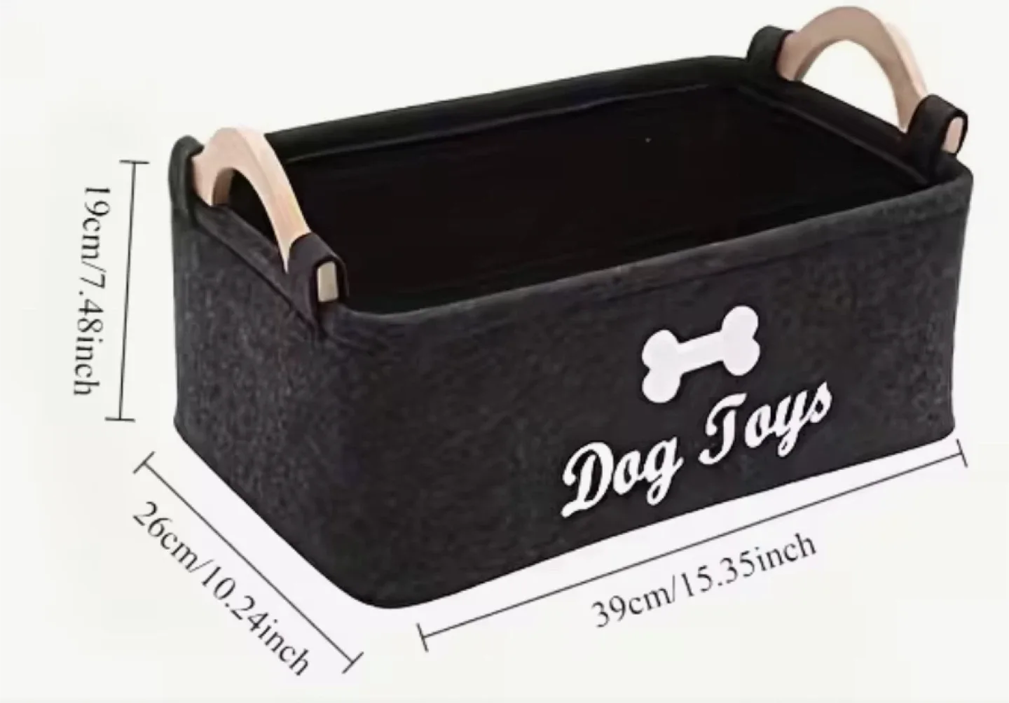 Dog Toys Storage Basket - Black Felt with Wood Handles image indicator(2)