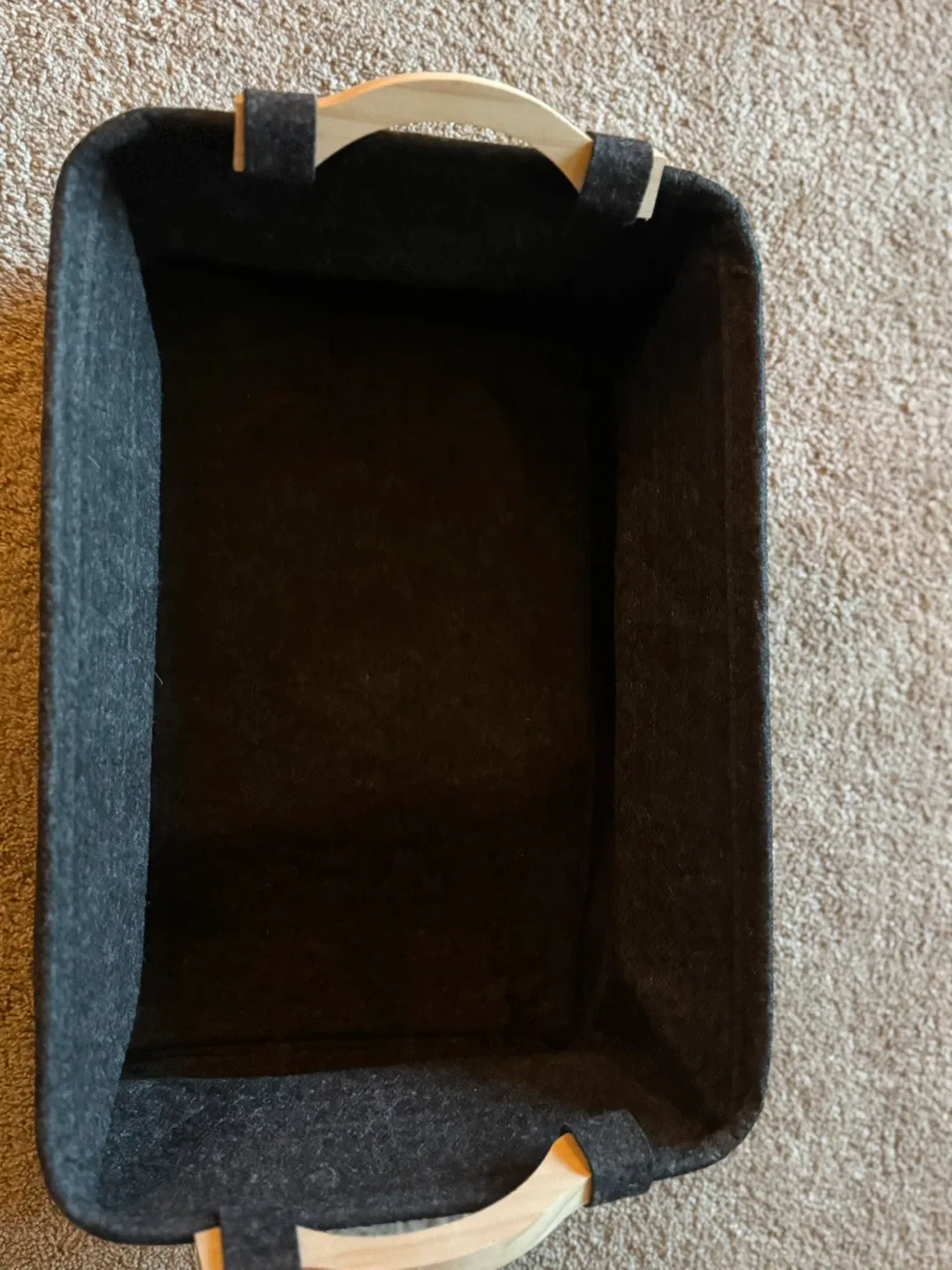 Dog Toys Storage Basket - Black Felt with Wood Handles image indicator(4)