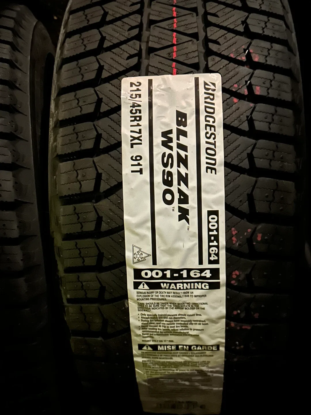 Bridgestone Blizzak WS90 215/45R17XL 91T Winter Tire
