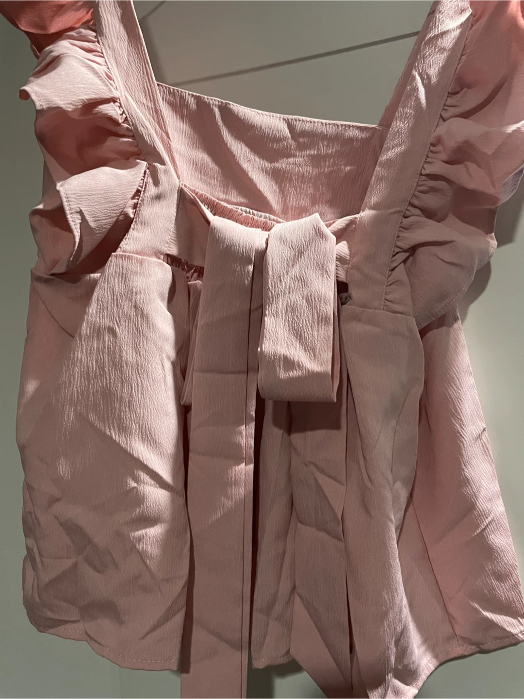 Pink Ruffle Sleeve Tie-Back Top