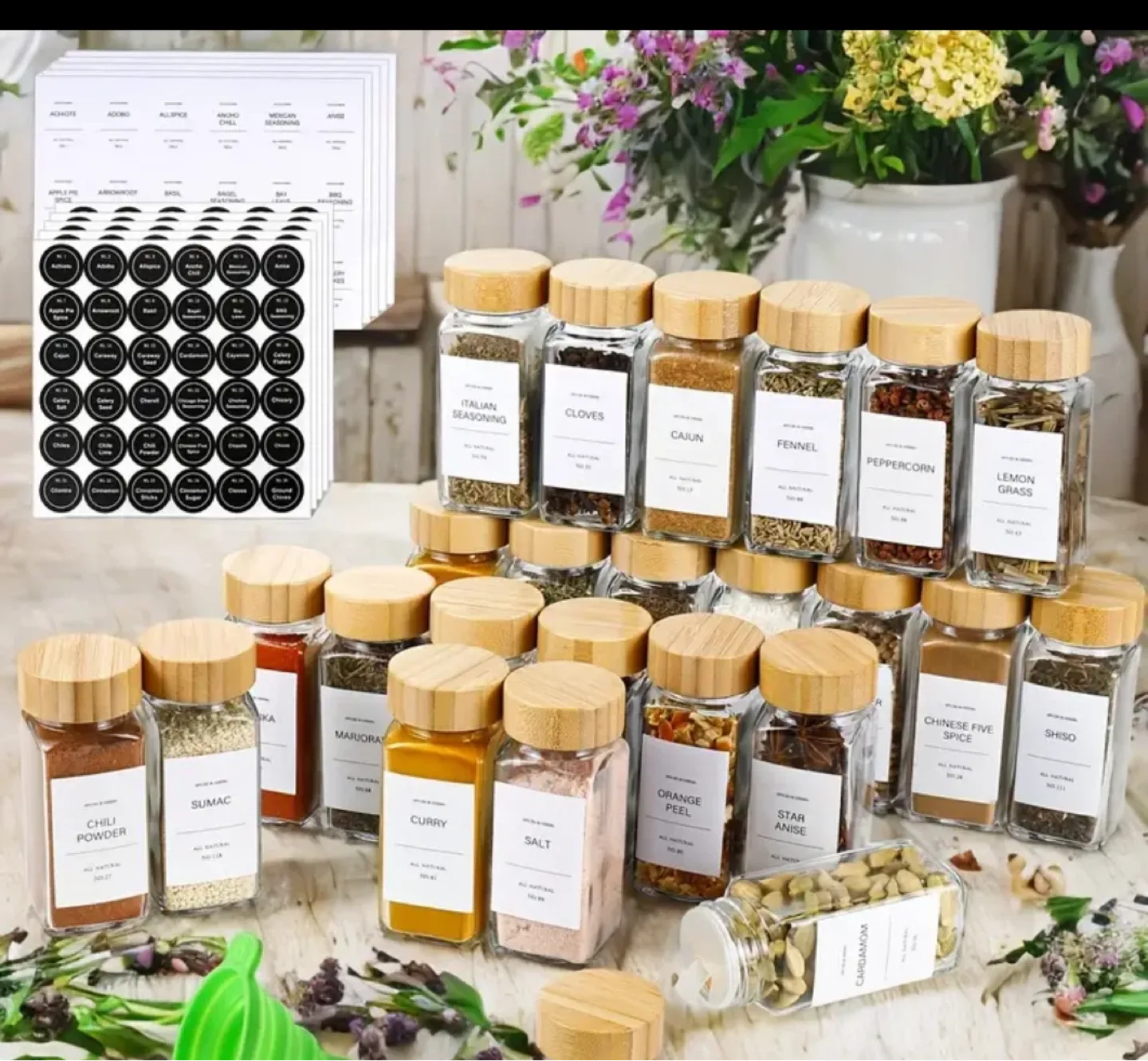 🥕 Spice Jar Labels + 12 Glass Jars with Bamboo Lids thumbnail