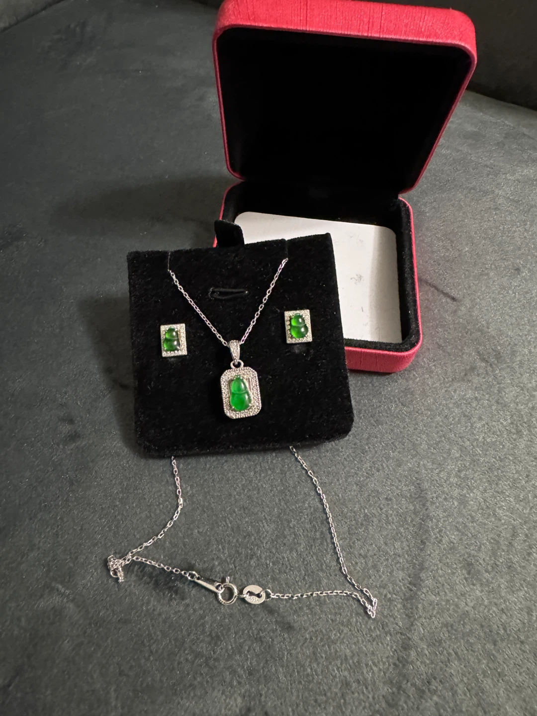 Sterling Silver Jade Necklace & Earring Set
