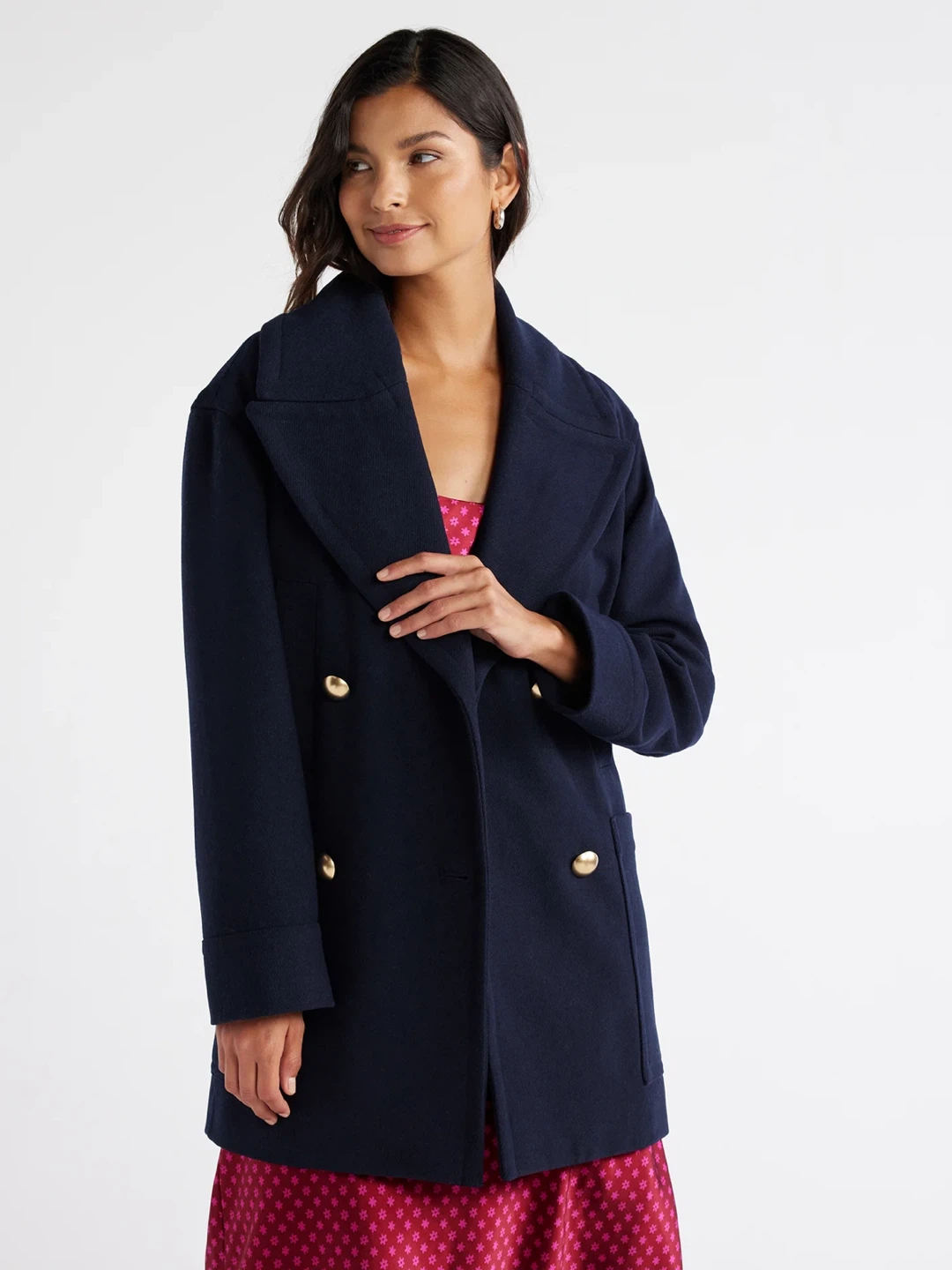 🥕 Free Assembly Women's Wool-Blend Peacoat with Patch Pockets