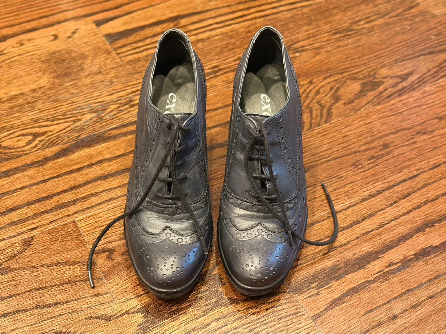 Dark Navy Leather Heeled Oxford Shoes image indicator(2)