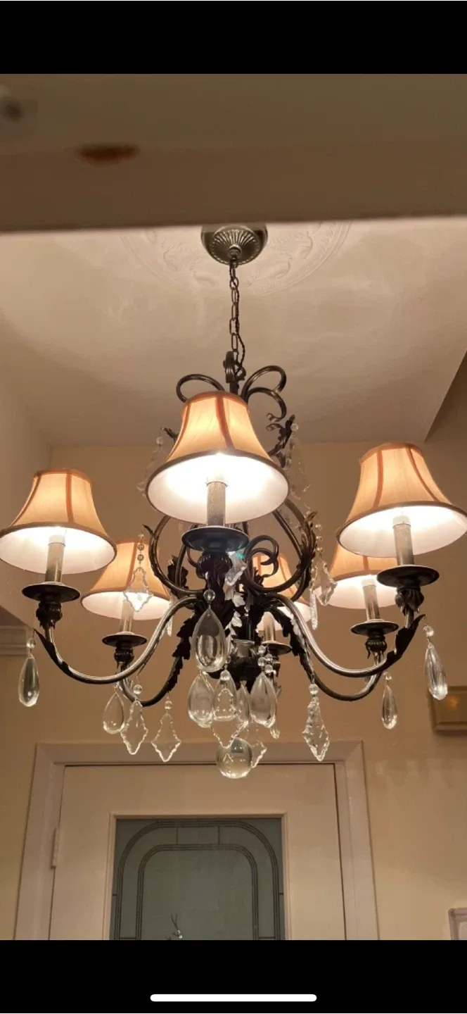 Chandelier with Shades and Crystal Drops thumbnail