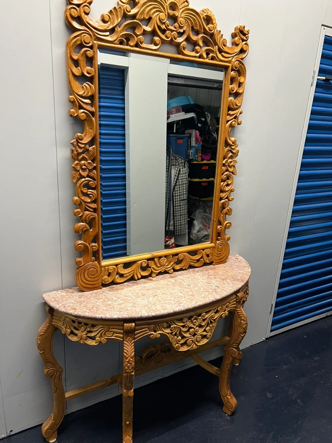 Ornate Wood Mirror & Marble Top Console Table image indicator(2)