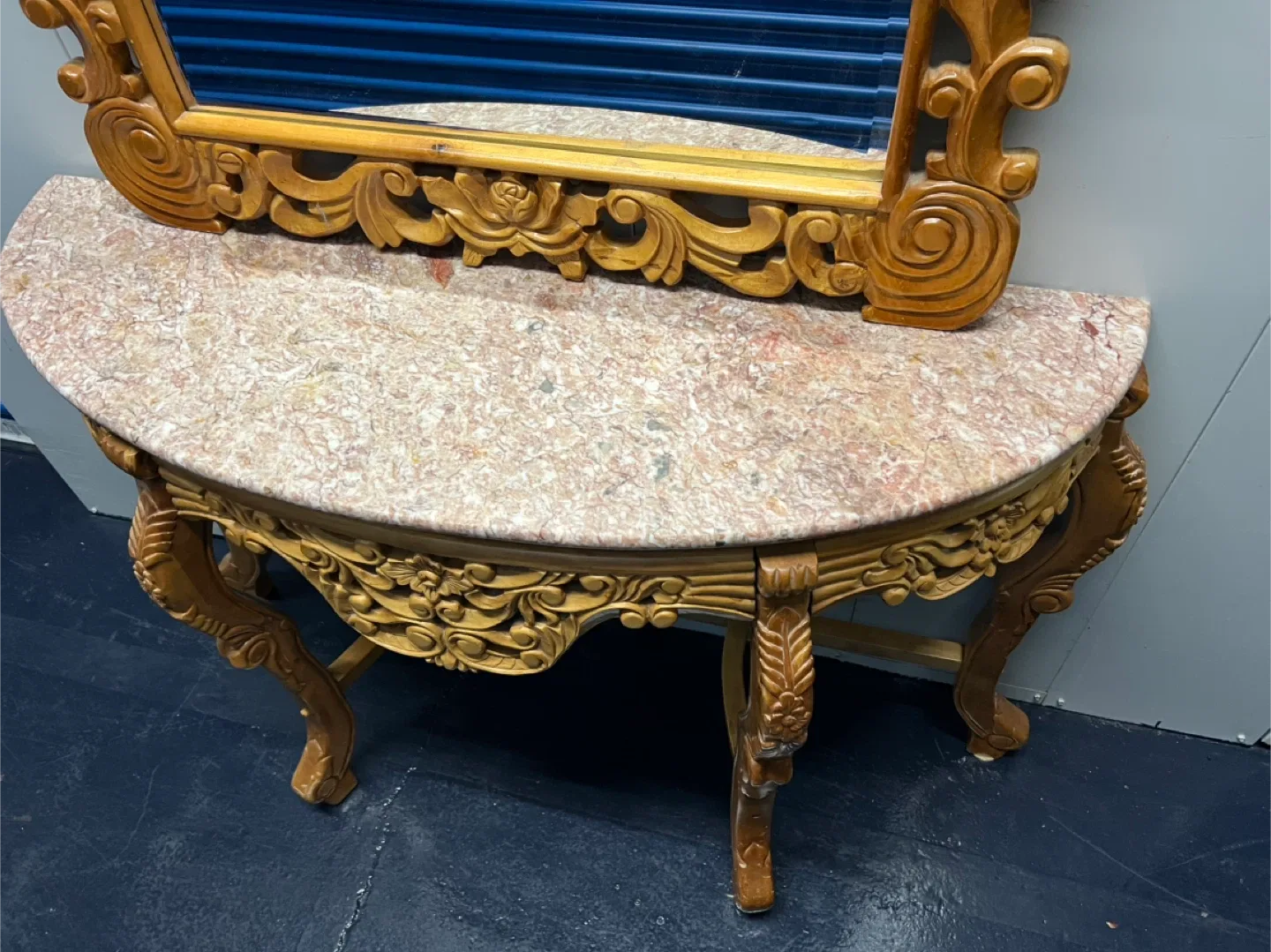 Ornate Wood Mirror & Marble Top Console Table image indicator(4)