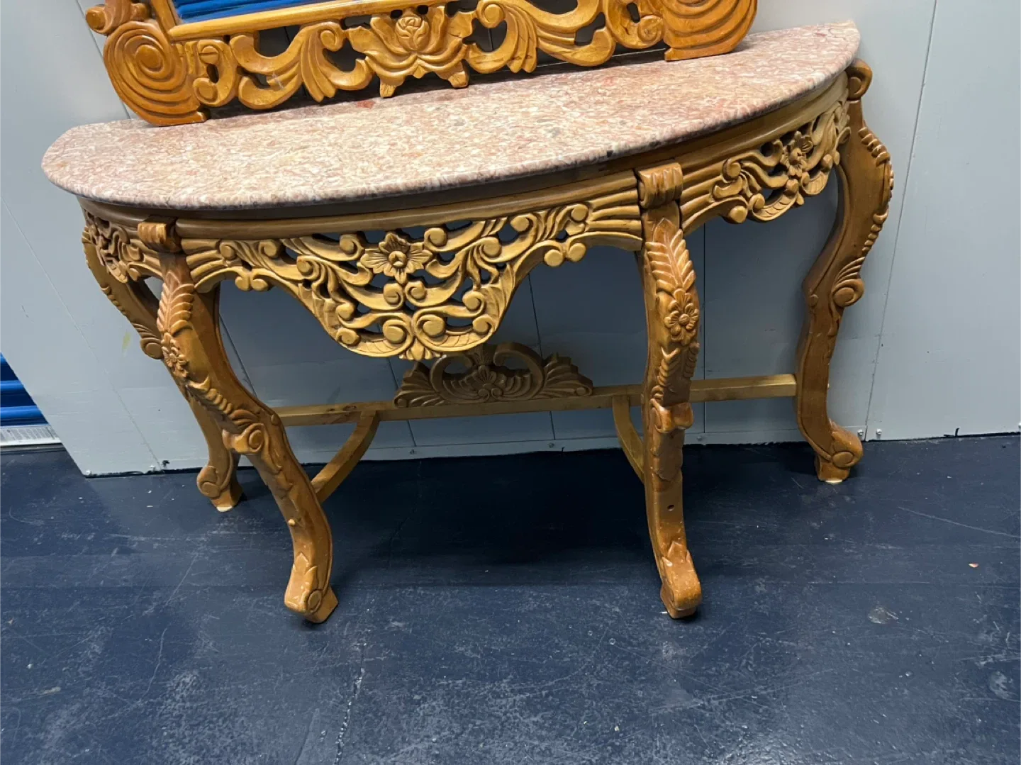 Ornate Wood Mirror & Marble Top Console Table image indicator(3)