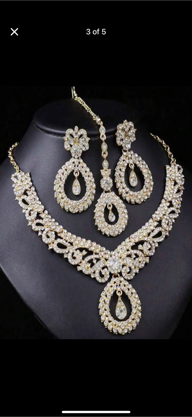 Rhinestone Jewellery Set - Necklace, Earrings, Tikka - photo 2