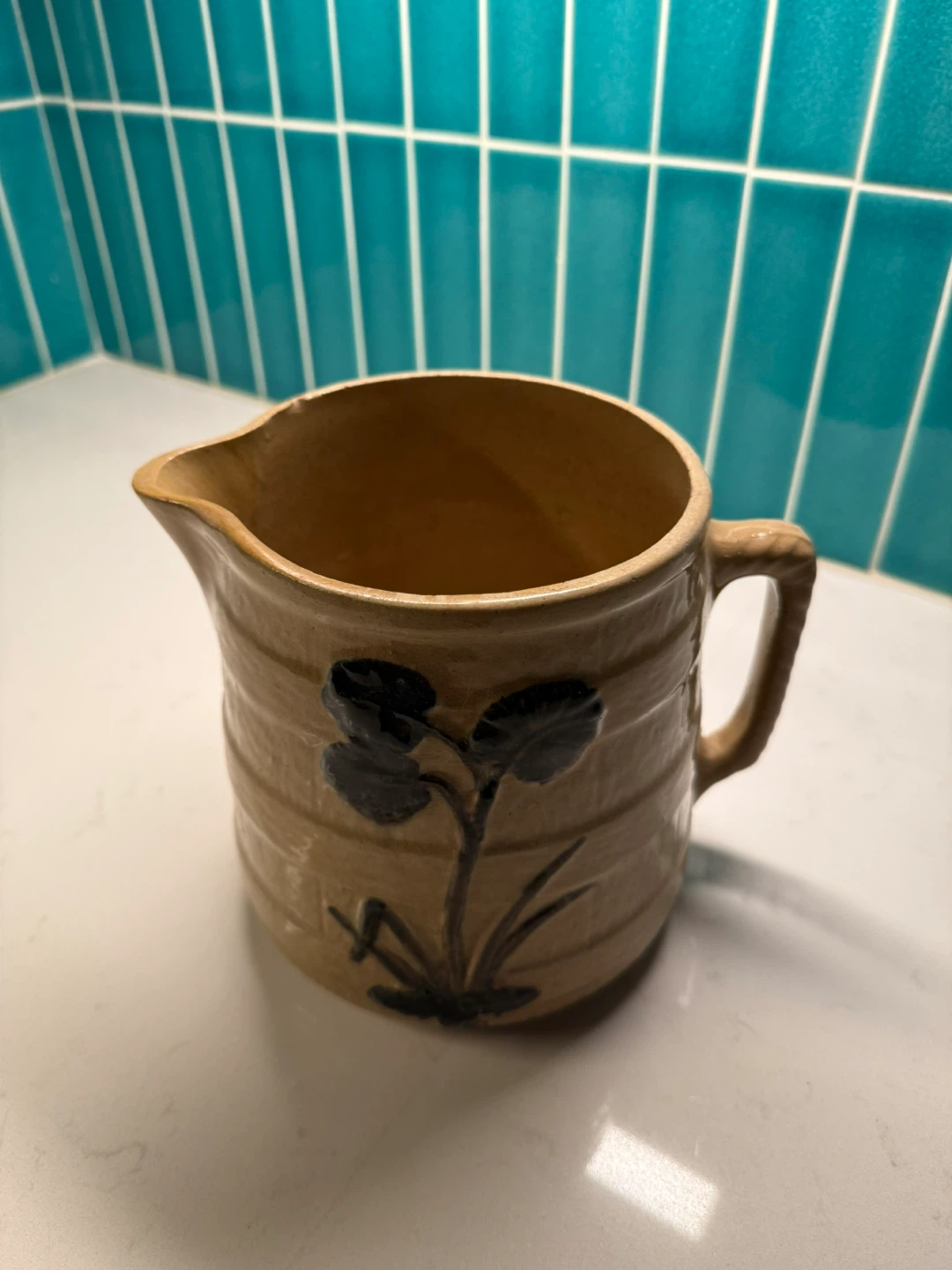 Stoneware Pitcher with Floral Design - photo 2