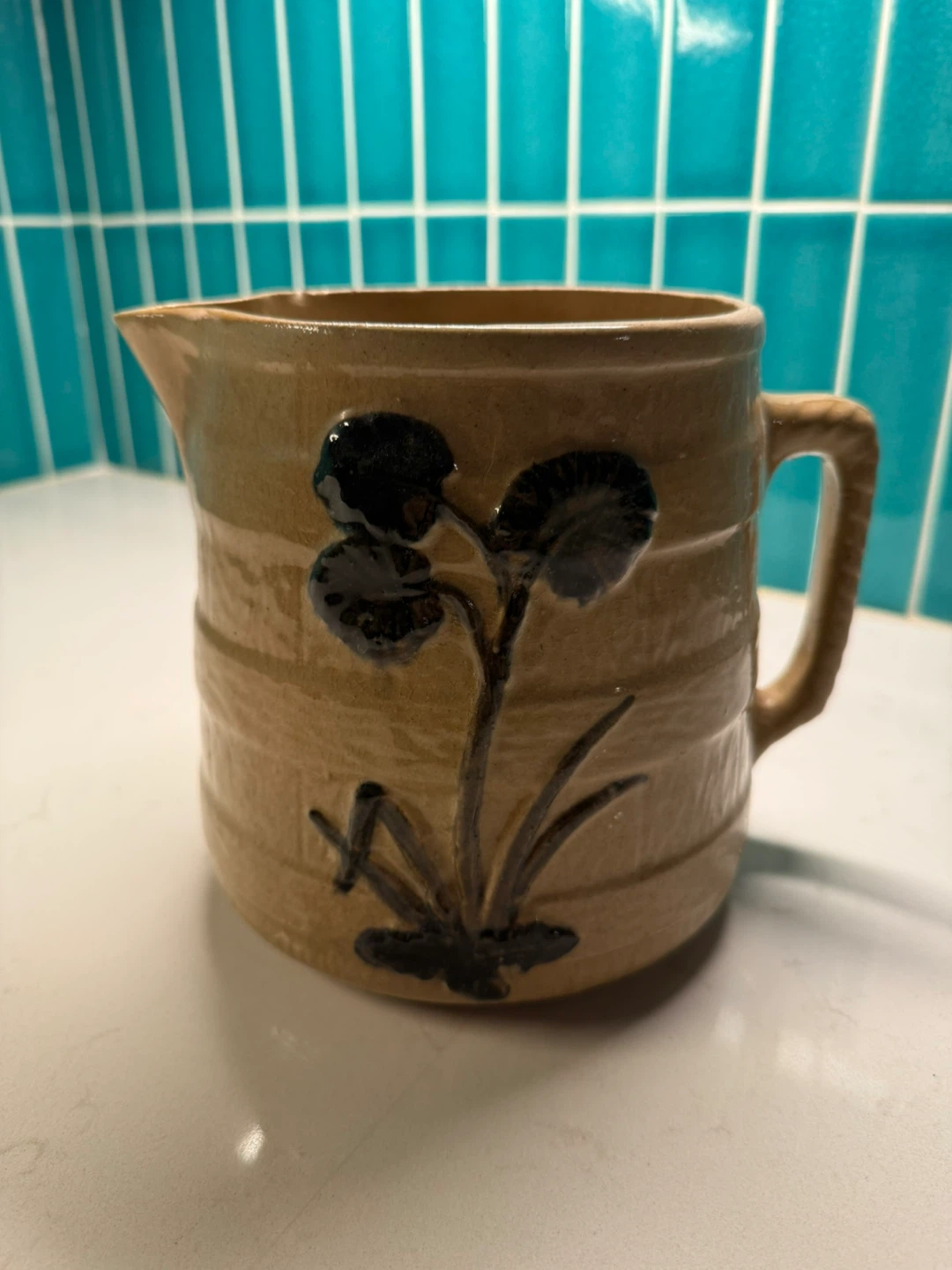Stoneware Pitcher with Floral Design